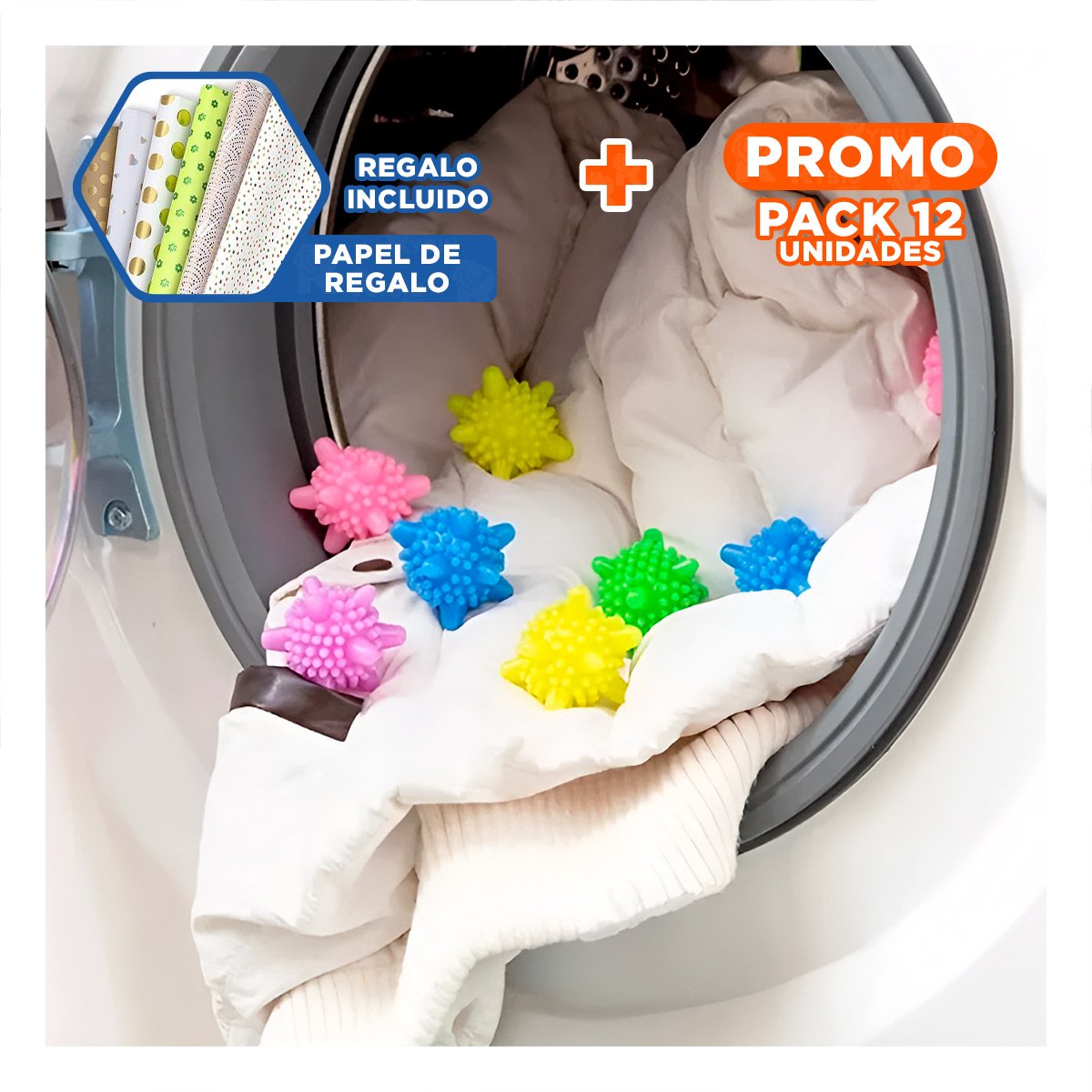 Pack12 Dispositivo para Lavado Deserredante de Ropa Multicolor Textil Y+Papel Regalo