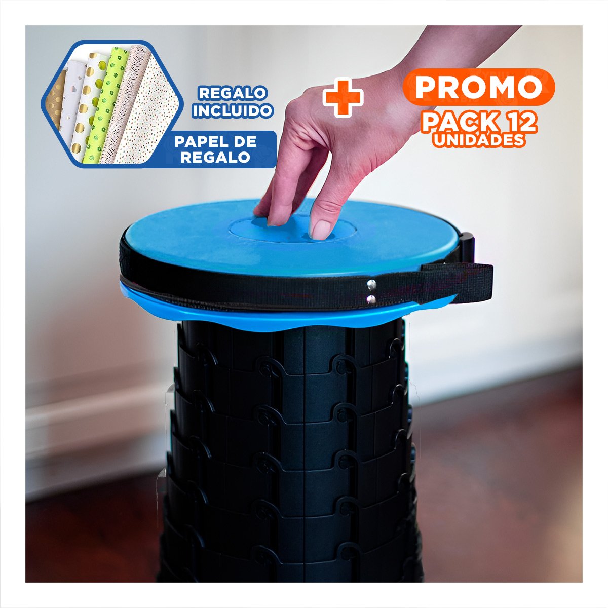 Pack12 Banqueta Comoda Plegable Portatil con Dos Seguros Uso Hogar Y+Papel Regalo