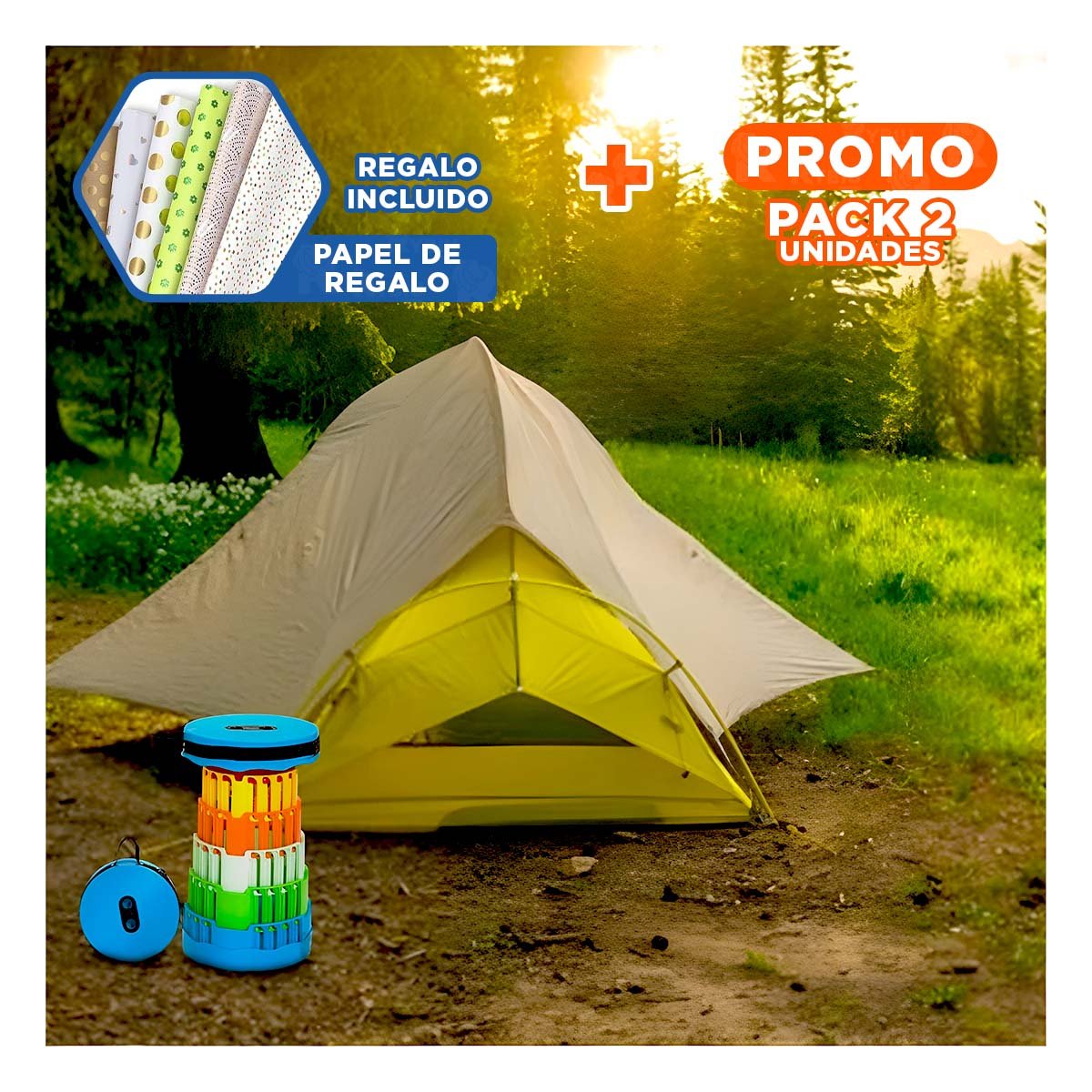 Pack2 Sillon Plegable con 2 Seguros Comodos para Hogar Tapa Celeste Y+Papel Regalo