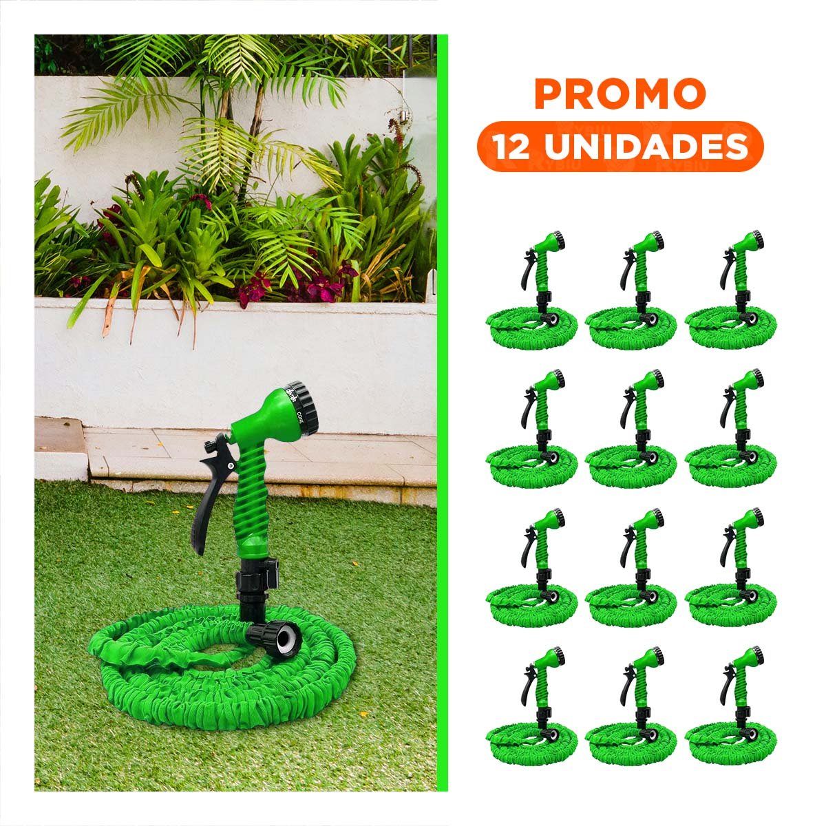 Pack12 Accionador Expandible 22 Metros Verde para Jardin Hogar Riego Comodo Y+Regalo Sticker