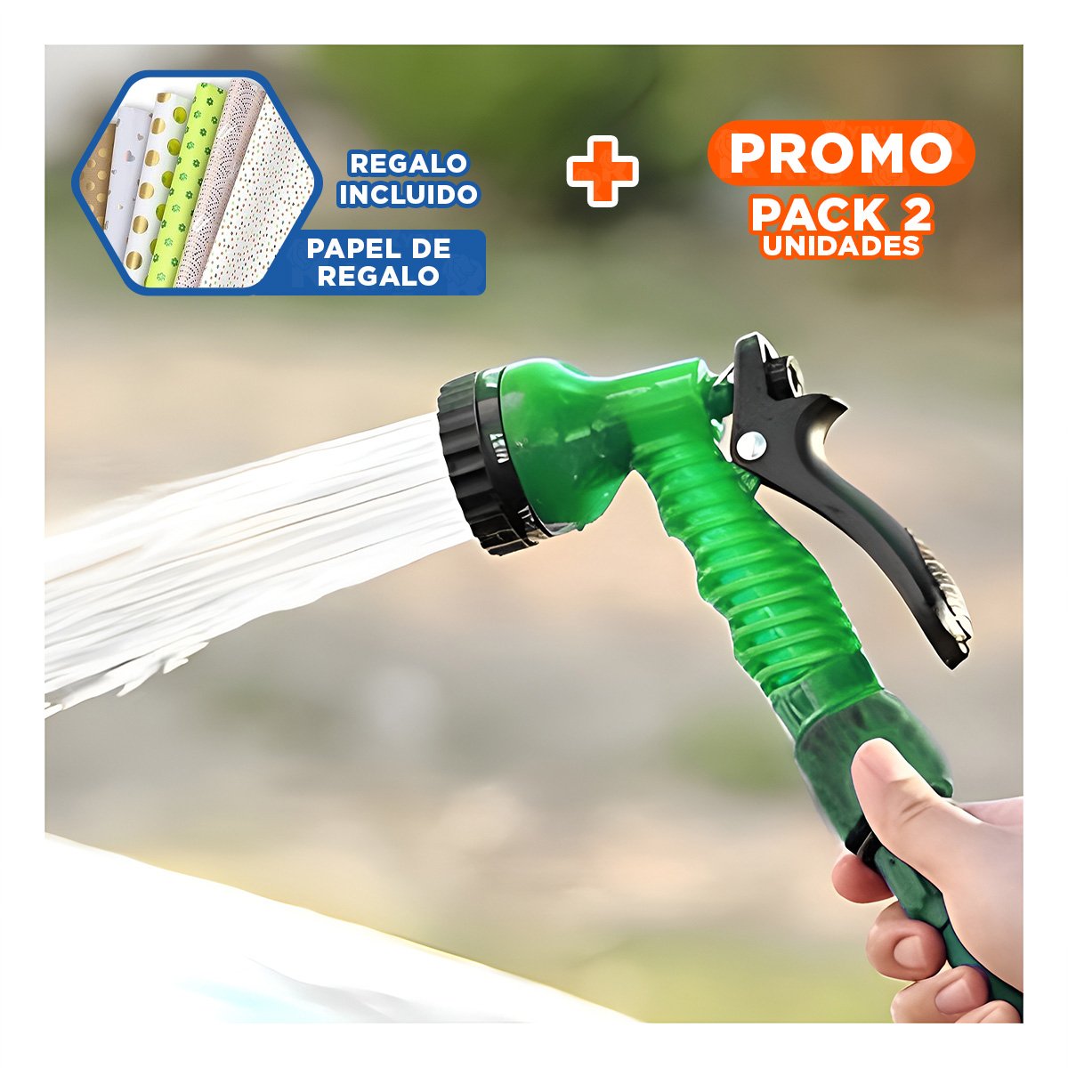 Pack2 Conexion Expandible 22 Metros Verde para Jardin Hogar Riego Facil Y+Papel Regalo