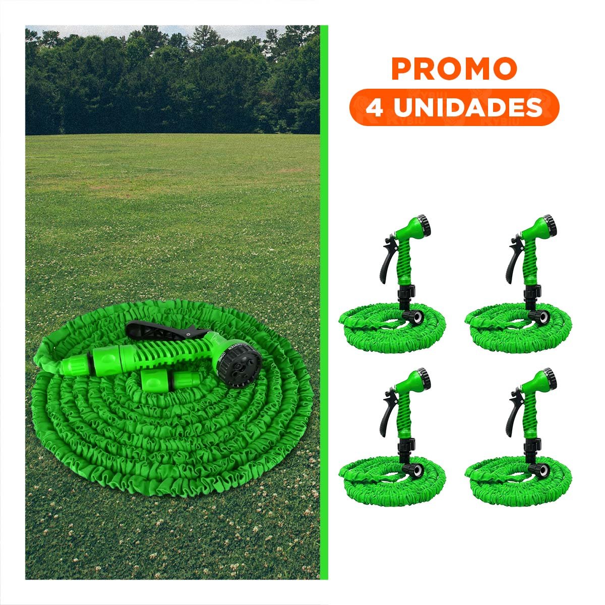 Pack4 Extension Expandible 22 Metros Verde para Jardin Hogar Riego Eficaz Y+Regalo Sticker