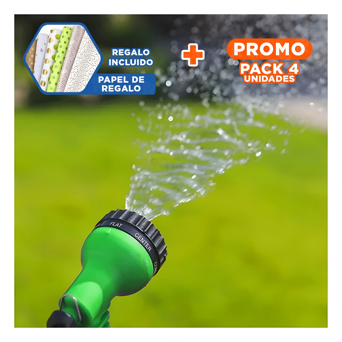 Pack4 Tuberia Expandible 22 Metros Verde para Jardin Hogar Uso Practico Y+Papel Regalo