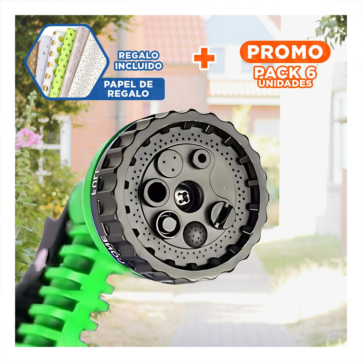 Pack6 Conduccion Expandible 22 Metros Verde para Jardin Hogar Riego Continuo Y+Papel Regalo