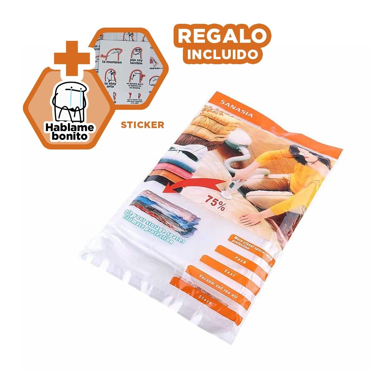 Saco Practico Hogar 50 x 60 cm Color Anaranjado para Uso Diario Y+Regalo Sticker