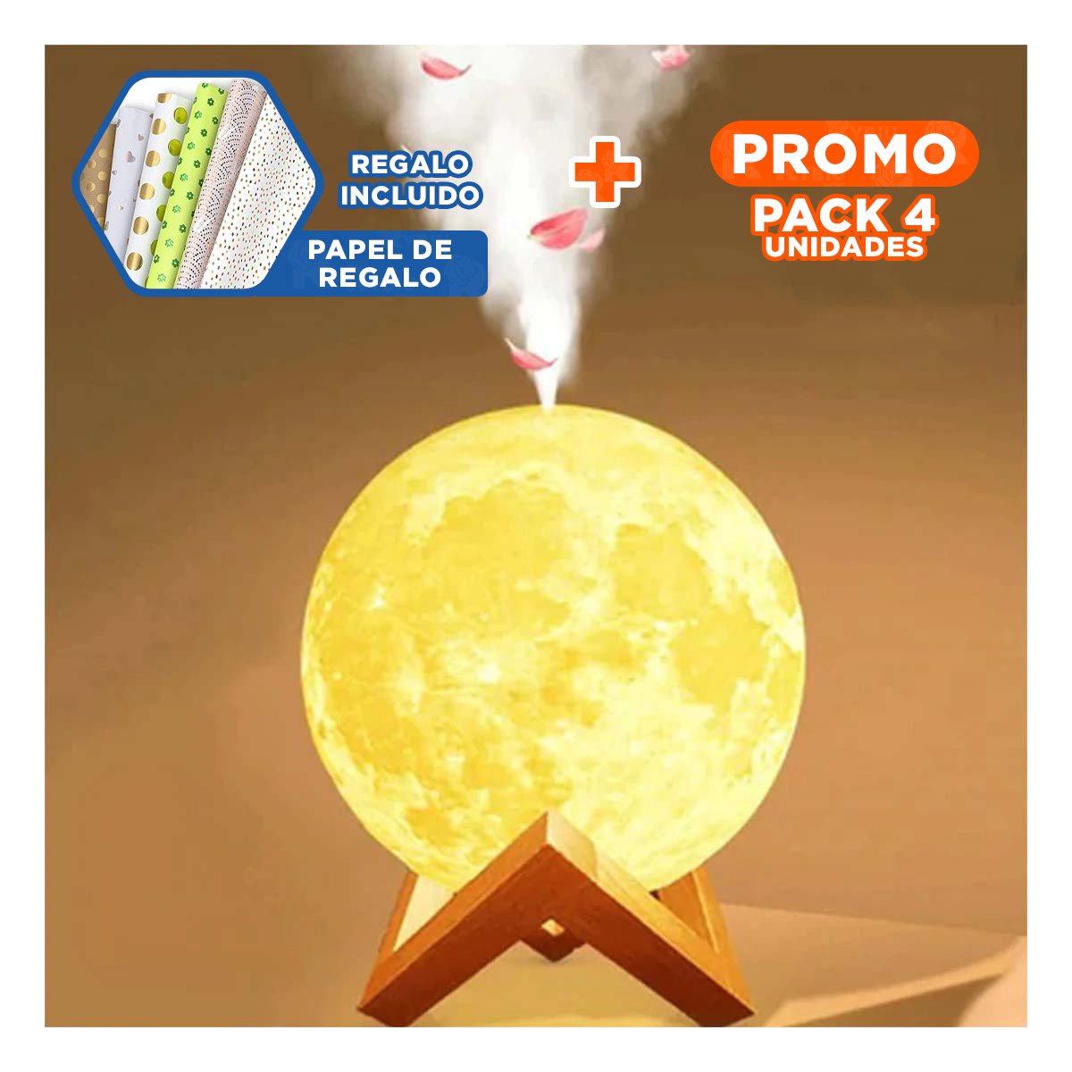 Pack4 Vapor Decorativo con Lampara Humidificante en Forma de Luna Y+Papel Regalo