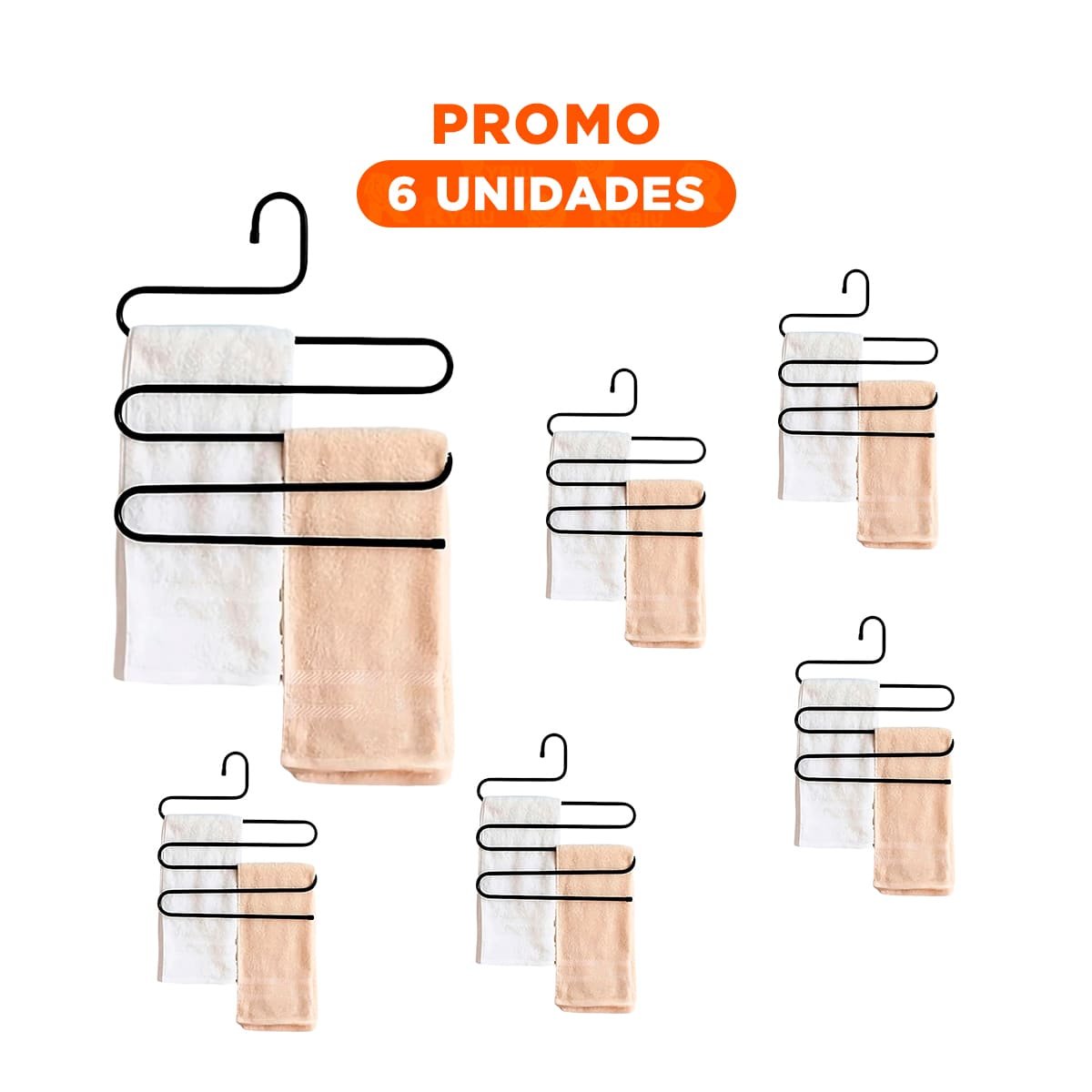 Pack6 Colgador Tipo S Compacto para Dormitorio o Entrada Negro
