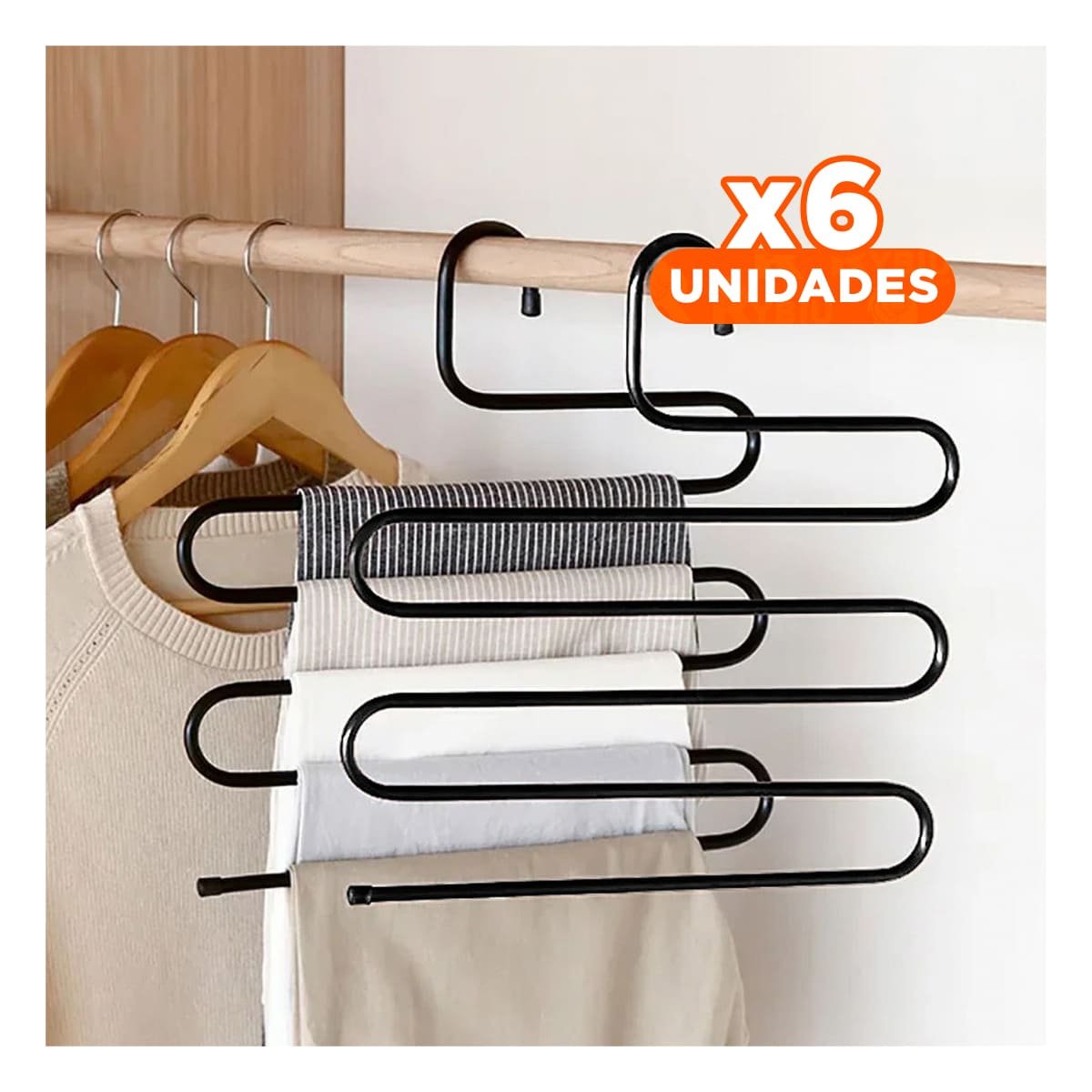 Pack6 Colgador Tipo S Funcional para Uso en Casa Negro Y+Regalo Sticker