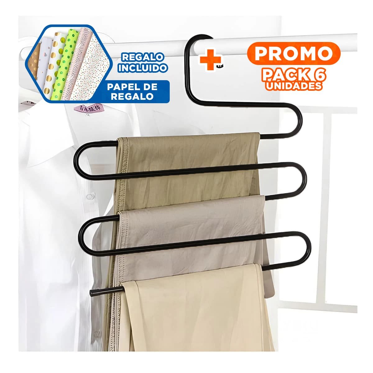 Pack6 Colgador Tipo S Práctico para Organizar de Forma Simple Negro Y+Papel Regalo