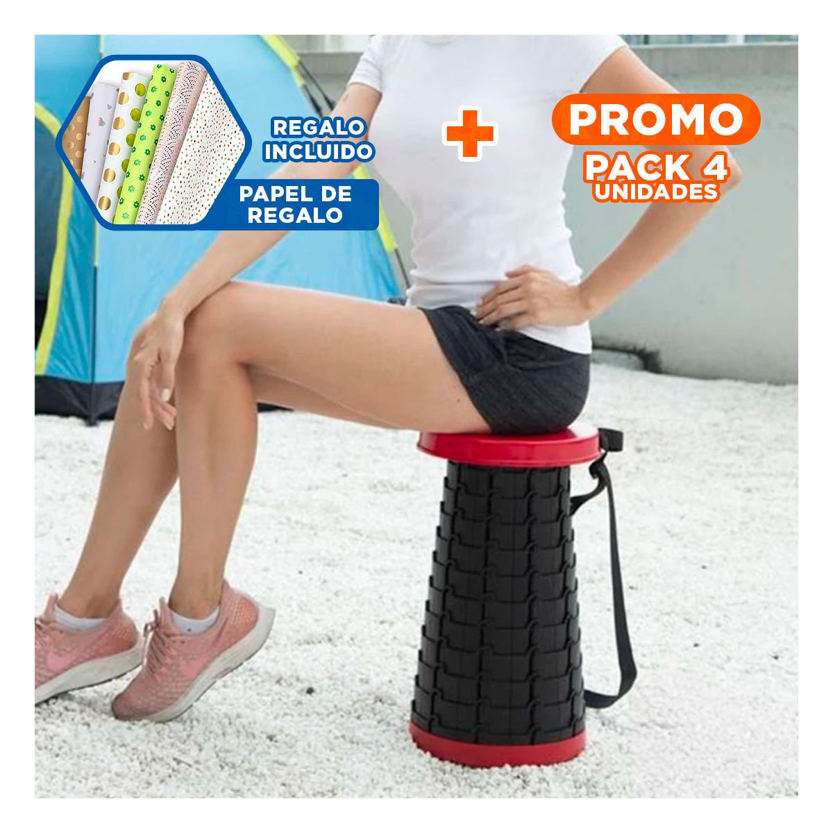 Pack4 Taburete Durable con Portabilidad para Eventos y Viajes Rojo Y+Papel Regalo