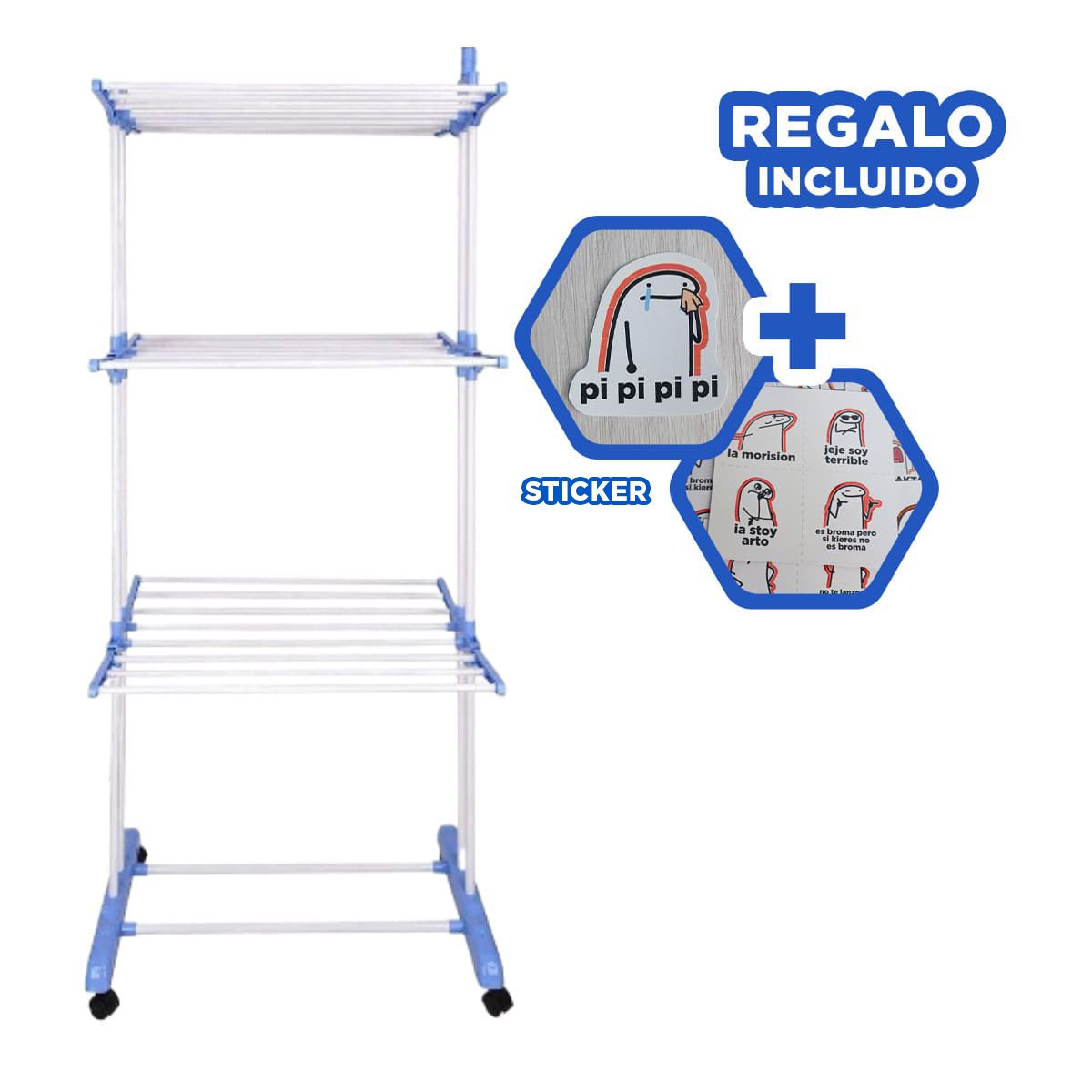 Estante Funcional de Tres Niveles para Ropa Plegable en Celeste Y+Regalo Sticker
