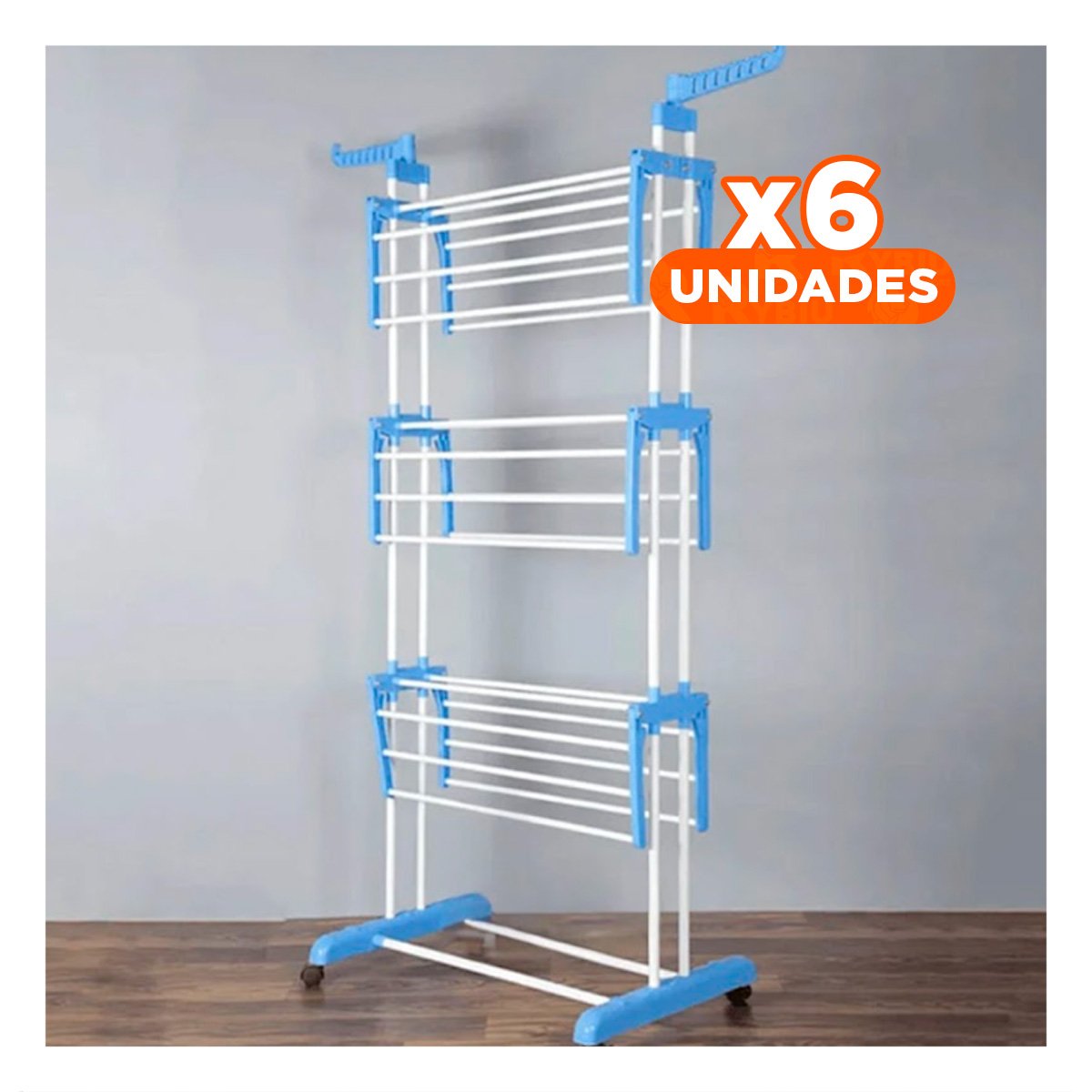 Pack6 Soporte Plegable para Ropa con Tres Niveles para Secado Ordenado Celeste Y+Regalo Sticker