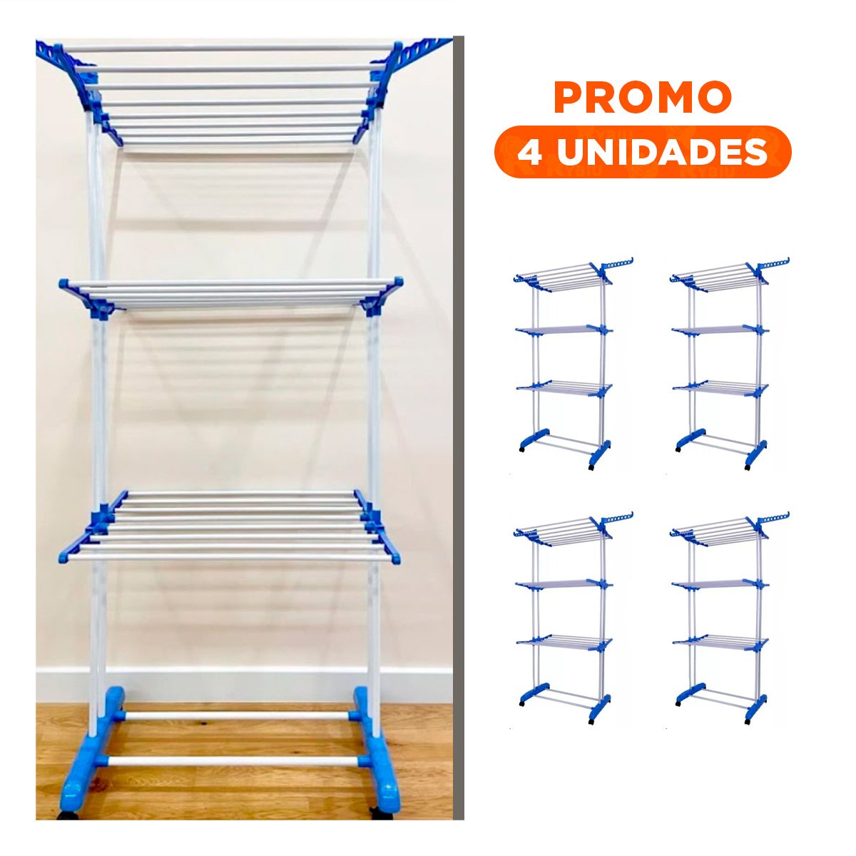 Pack4 Torre Plegable de 3 Niveles para Secar Ropa en Color Celeste Y+Regalo Sticker