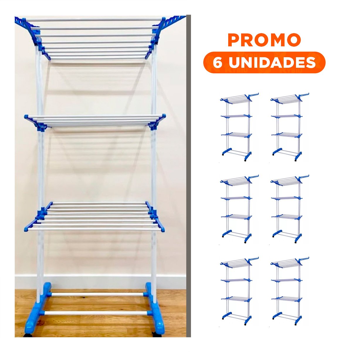 Pack6 Torre Vertical para Secado de Ropa con Estructura Plegable y Uso Diario en Celeste