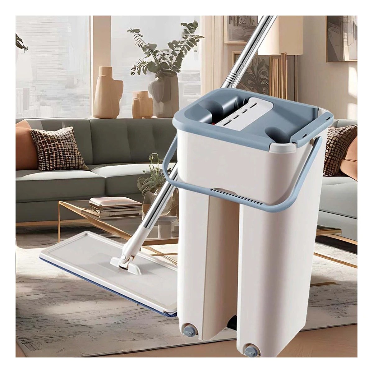 Trapeador Multifuncion 360 con Balde Centrifugador para Limpieza Gris Y+Ligas Regalo