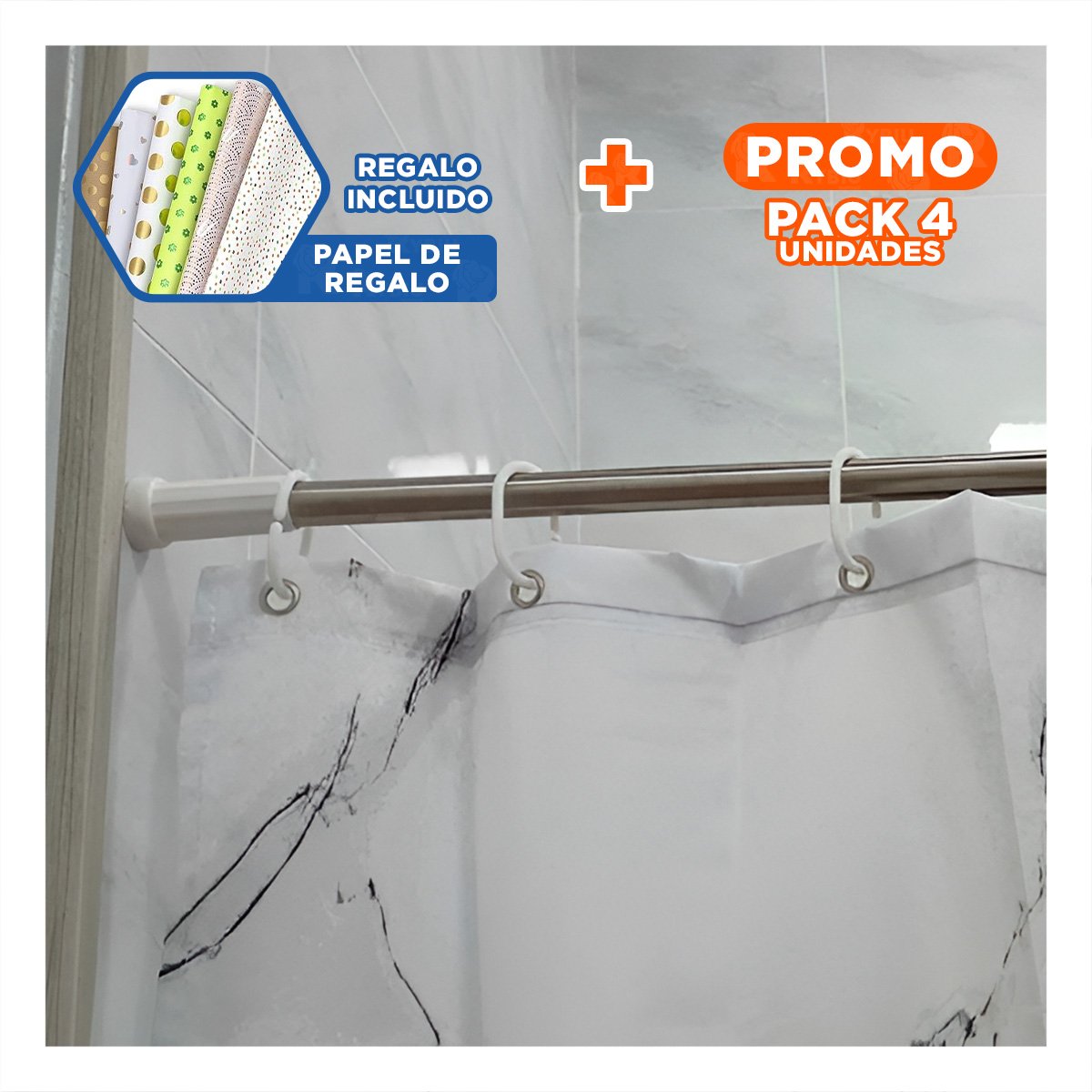Pack4 Varilla Ajustable para Ducha Rapida de Instalar Plomo 1,10m a 2,0m Y+Papel Regalo
