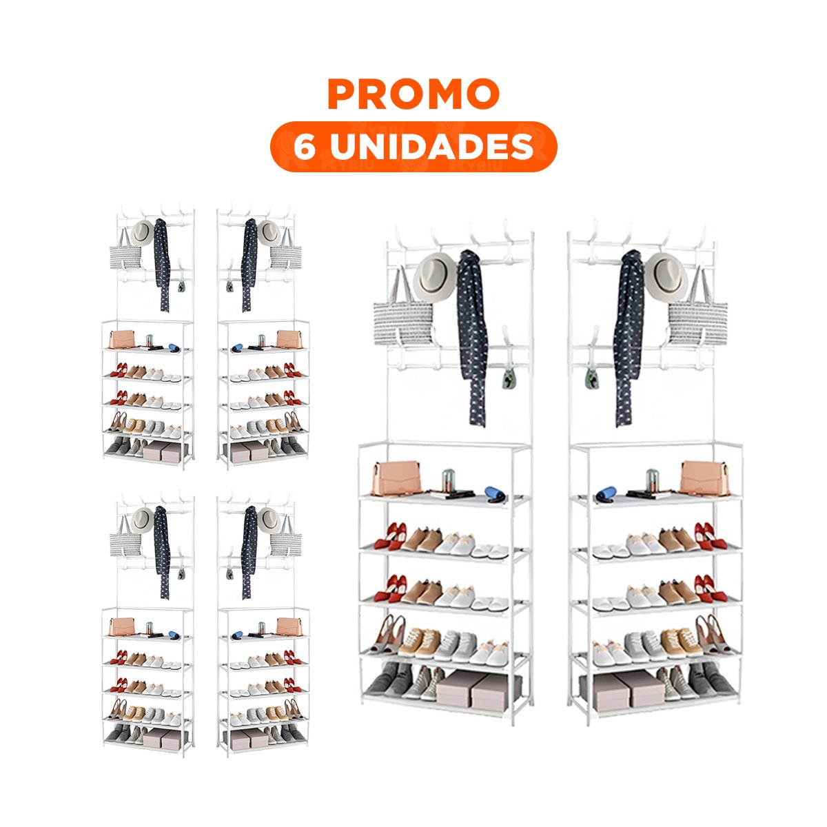 Pack6 Artículo Organizador Vertical para Closet y Entrada 5 Niveles Blanco