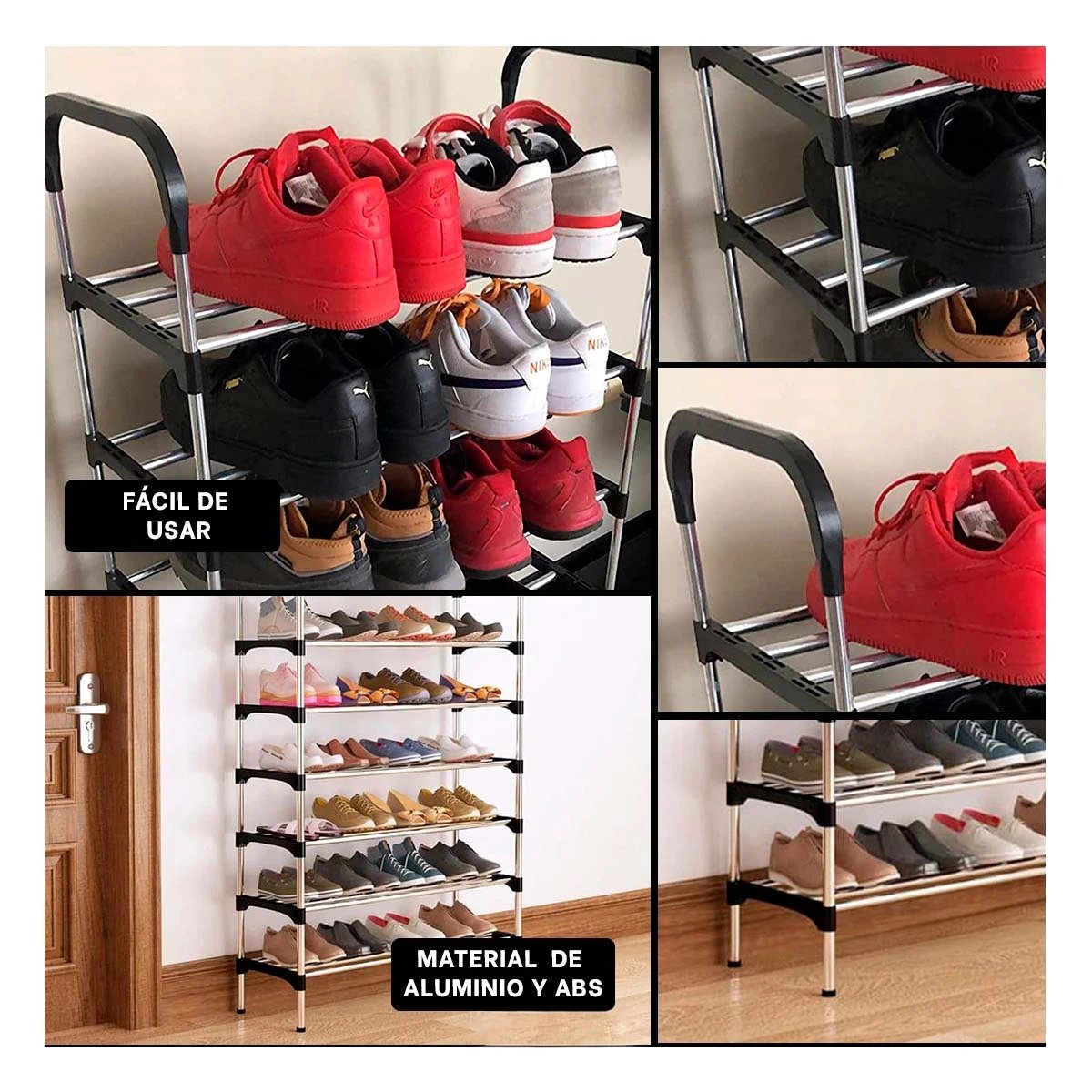 Organizador Vertical Colgante para Mantener Zapatos en Casa Negro Y+Post It