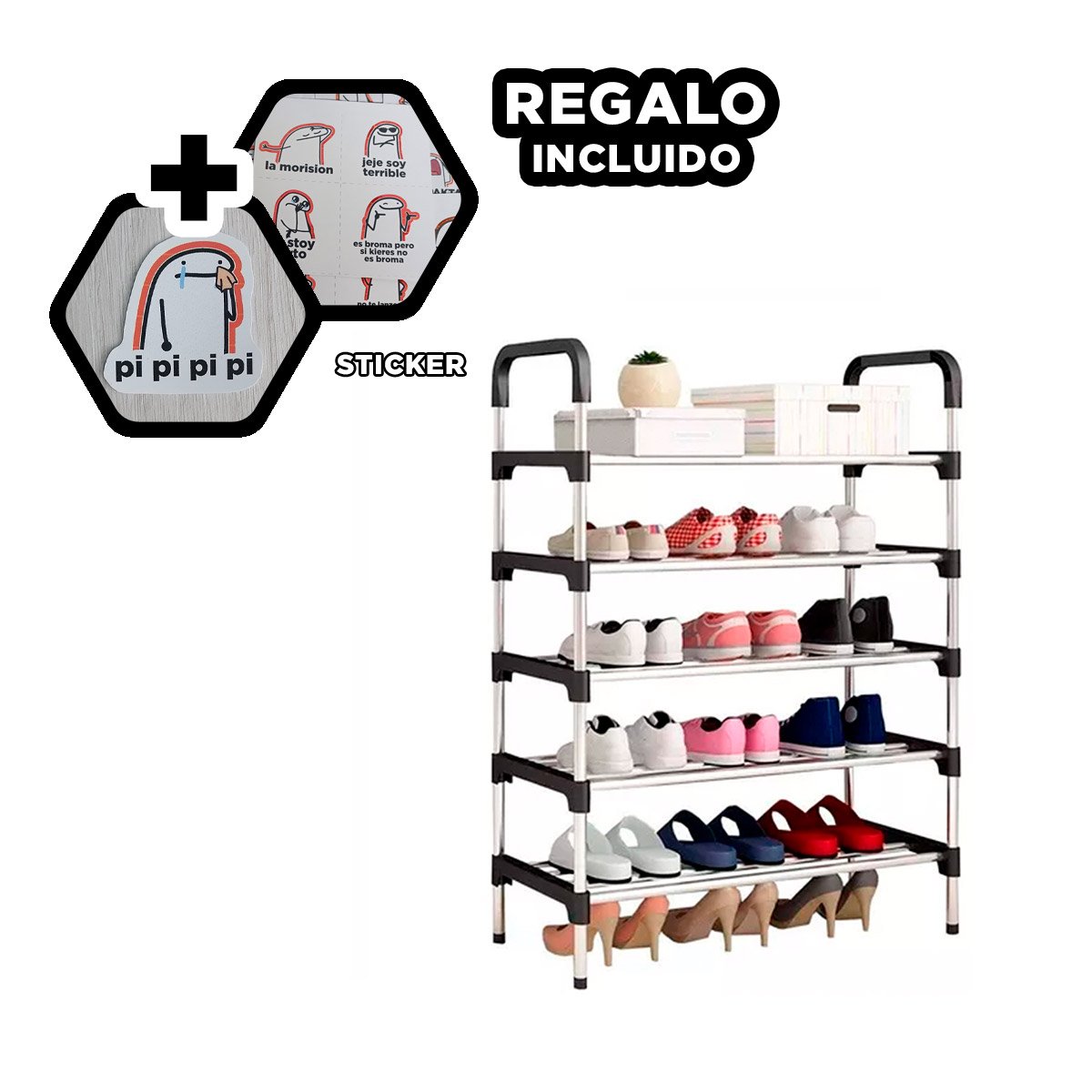 Organizador Vertical Multi Nivel para Guardar Zapatos en Hogar Negro Y+Regalo Sticker