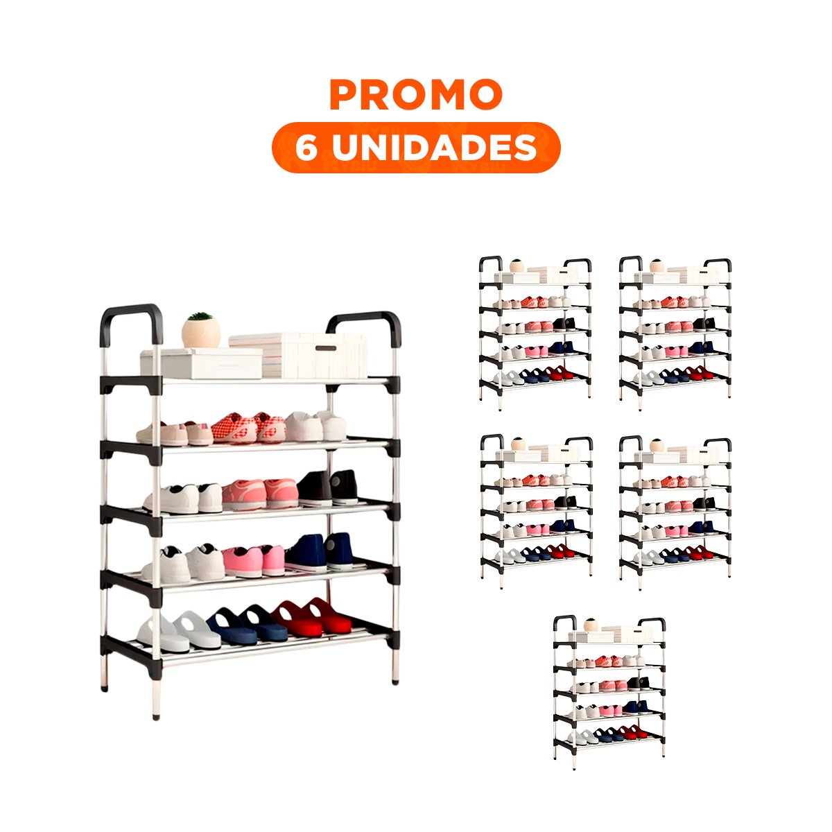 Pack6 Clasificador Vertical Multi Nivel para Mantener Zapatos en Casa Negro