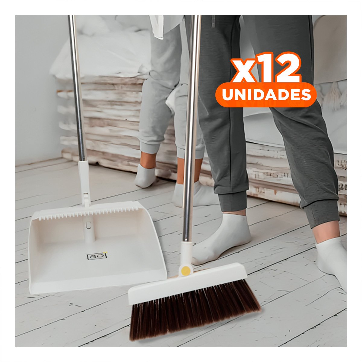 Pack12 Combo de Limpieza con Escoba y Recogedor Blanco para Limpieza Basica en Hogar Util