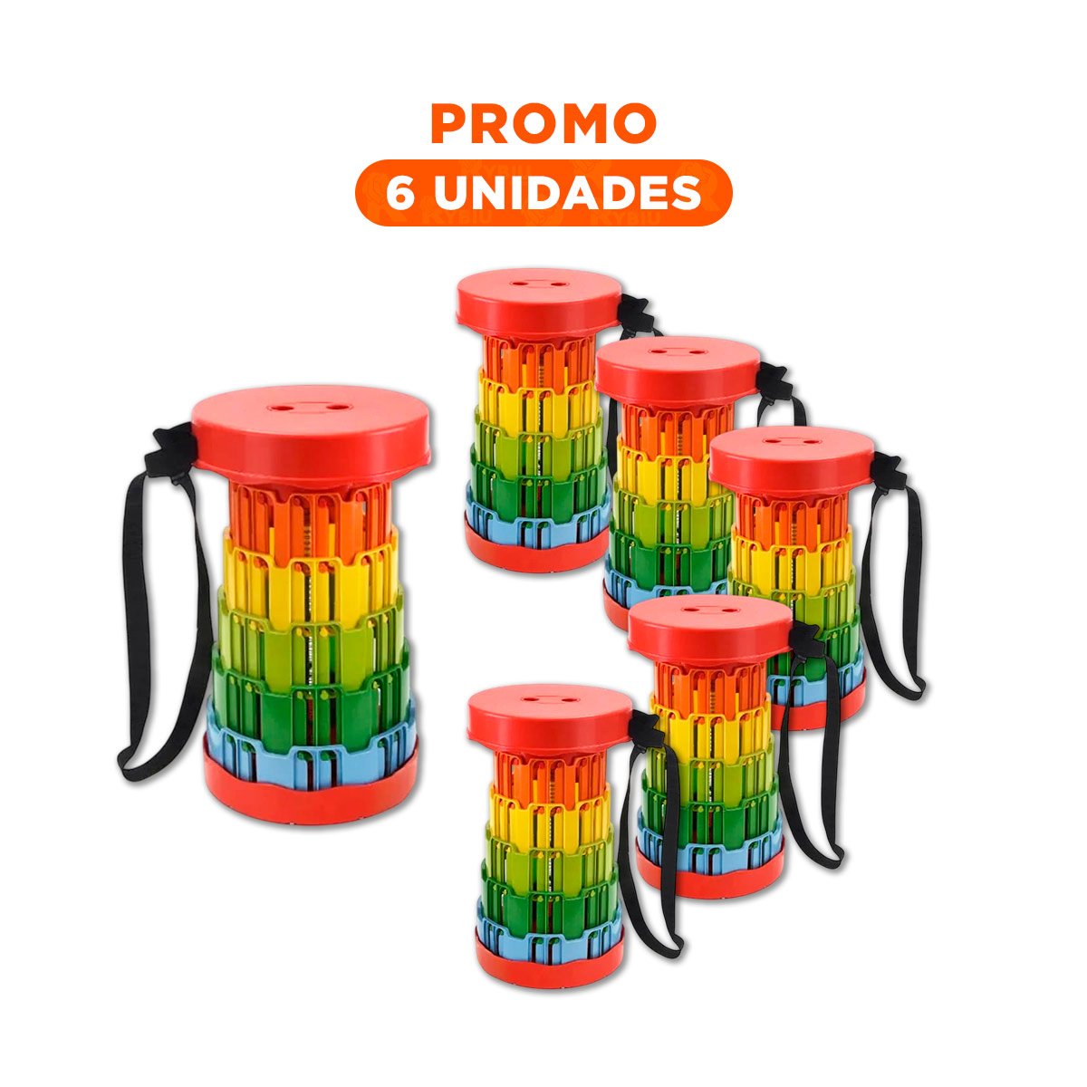 Pack6 Confort plegable portatil con seguros para hogar con tapa rojo centro multicolor