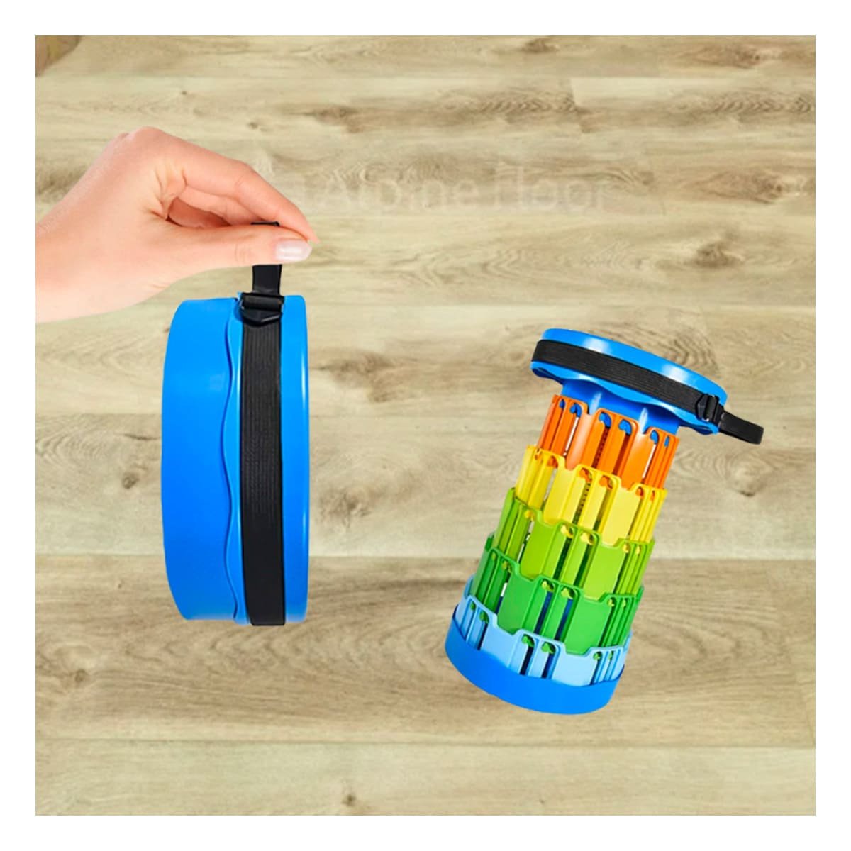 Asiento Compacto Plegable con Seguros Portatiles para Hogar Tapa Azul Multicolor Y+Ligas Regalo