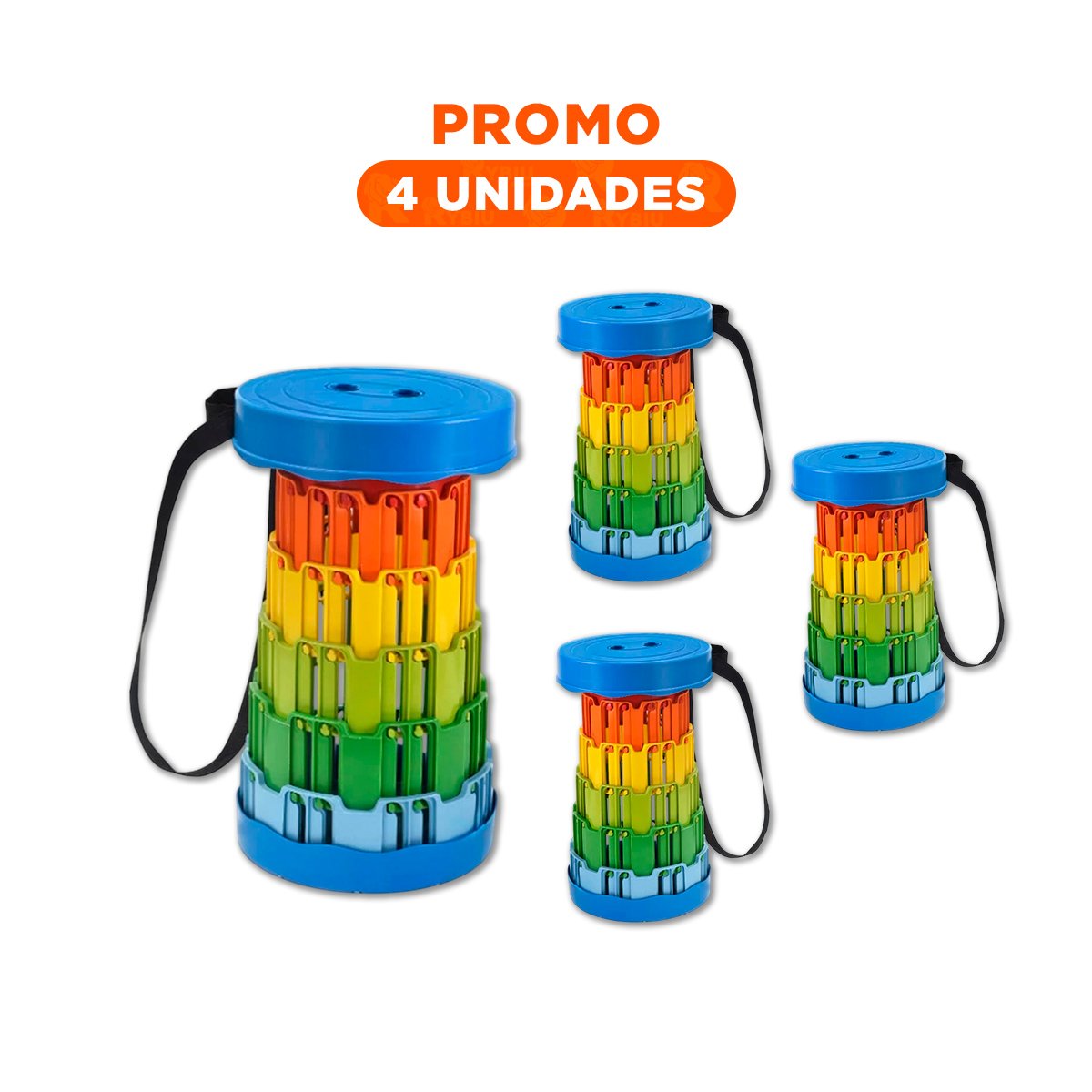Pack4 Banqueta Plegable con Soporte Seguro para Casa Tapa Azul Multicolor Y+Regalo Sticker