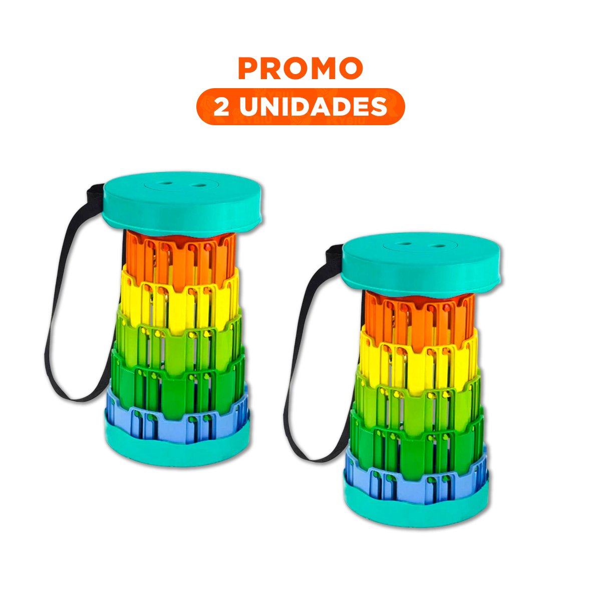 Pack2 Banqueta plegable multiuso con seguro estable portatil tapa verde centro multicolor