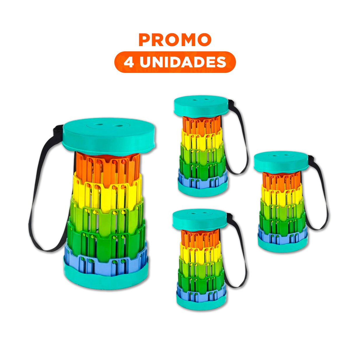 Pack4 Banqueta plegable para espacios pequenos tapa verde centro multicolor Y+Regalo Sticker