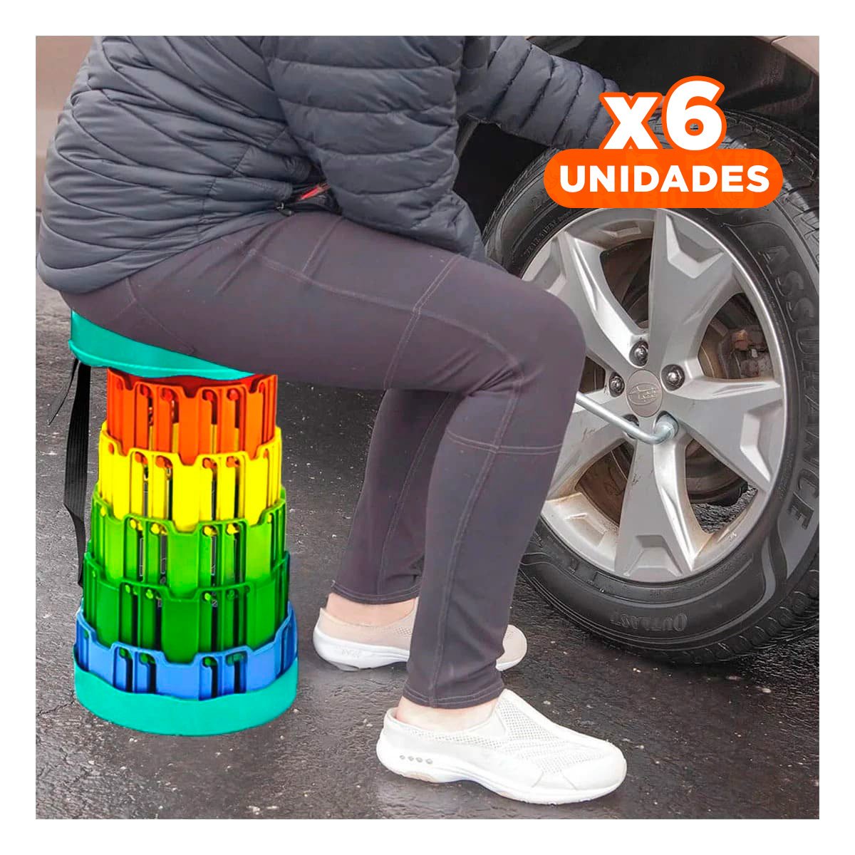 Pack6 Silla plegablepara casa con seguro doble portatil tapa verde multicolor Y+Regalo Sticker