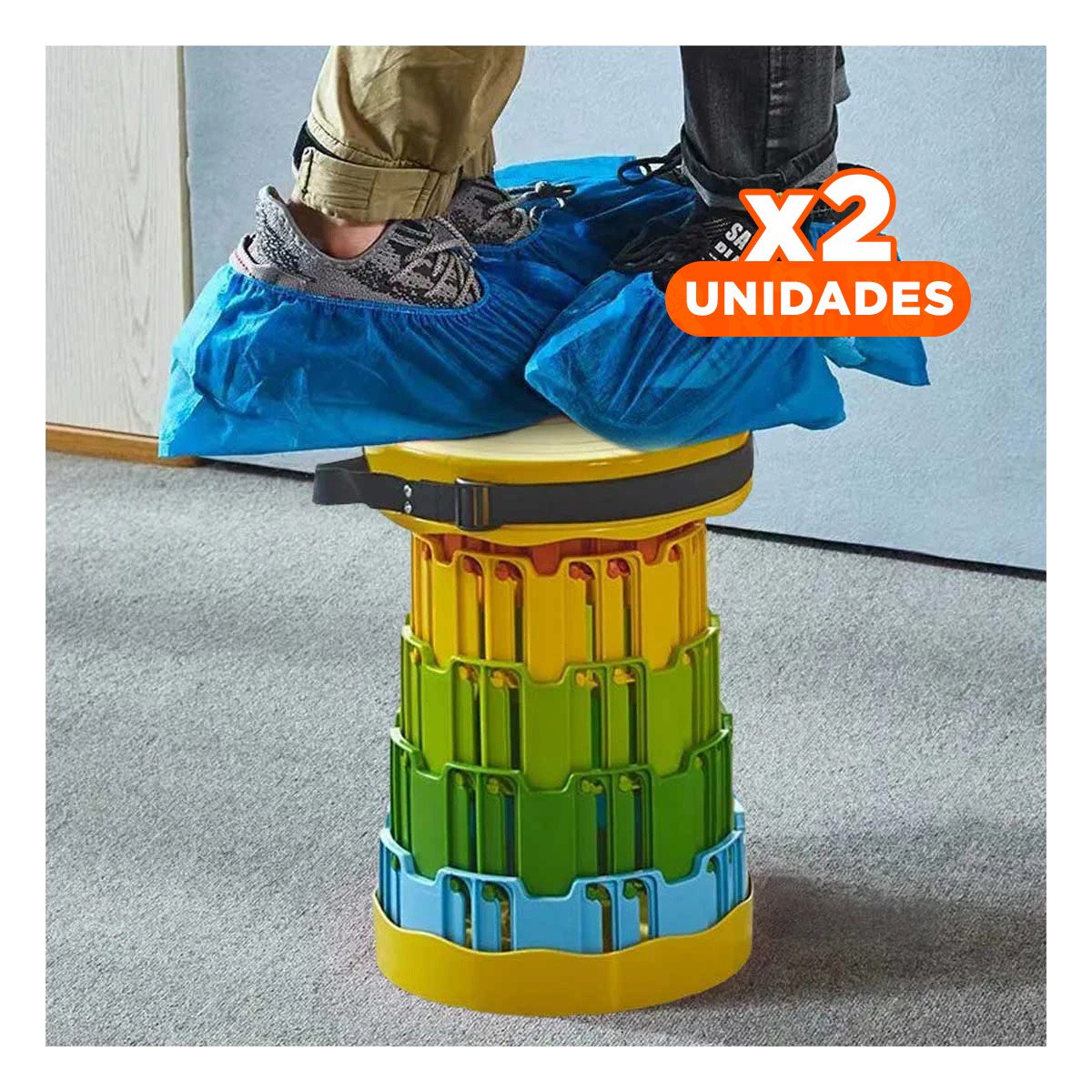 Pack2 Taburete Liviano Plegable con Doble Seguro Portatil para Casa Y+Regalo Sticker