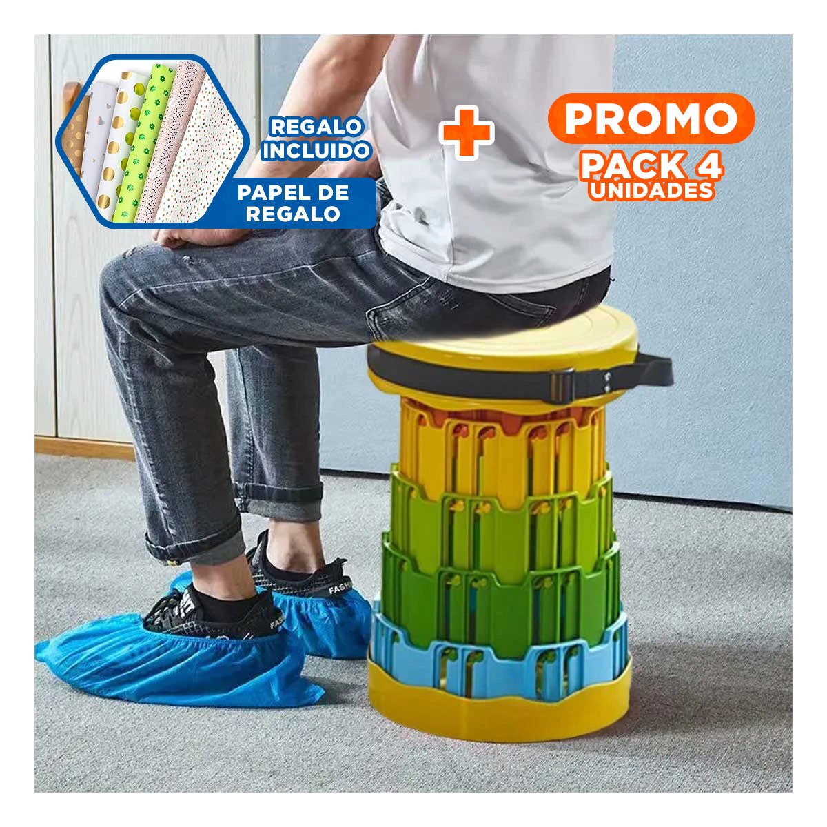 Pack4 Silla Compacta Plegable con Doble Seguro Portatil para Casa Y+Papel Regalo