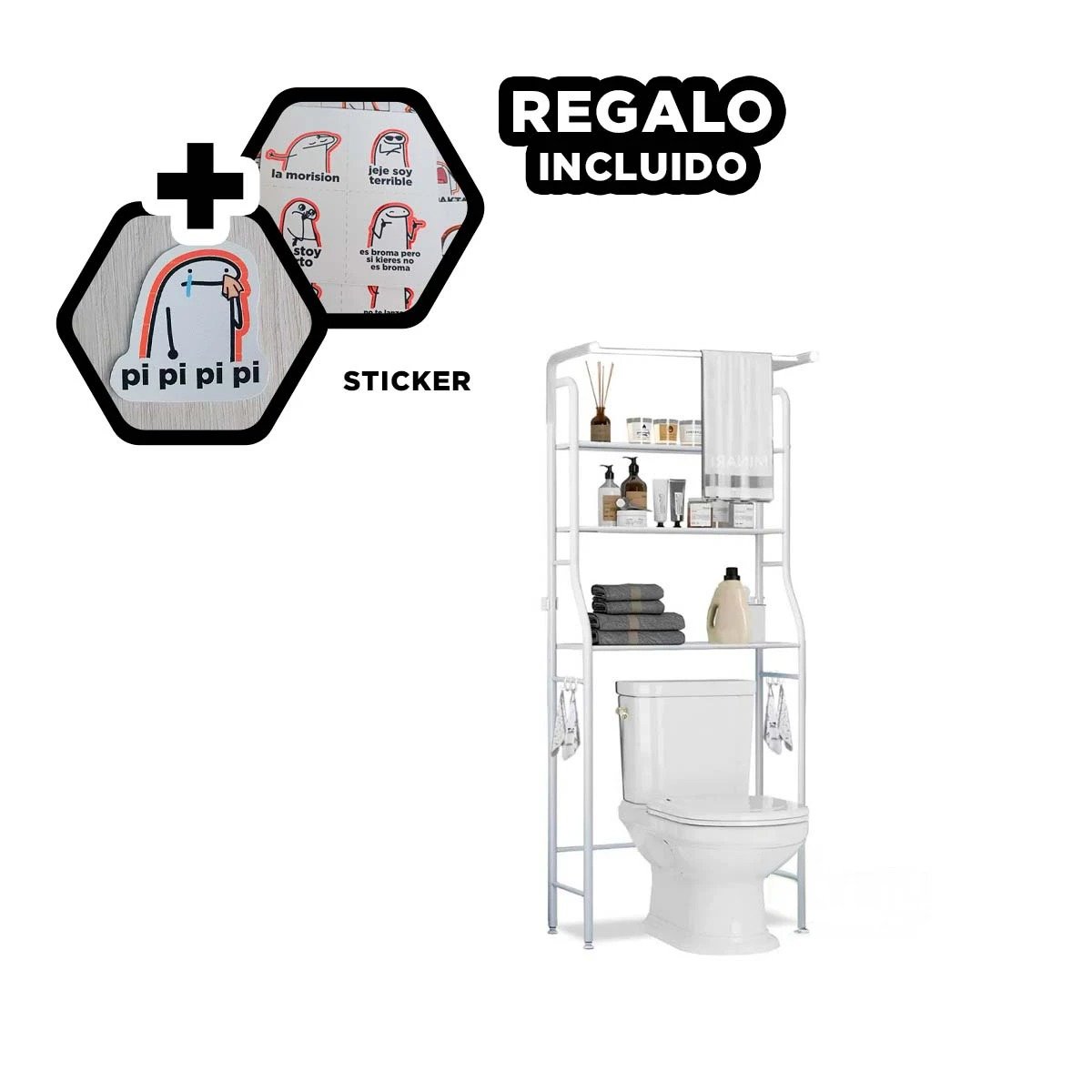 Ordenador para higiene con tres niveles y colgador para toalla blanco Y+Regalo Sticker