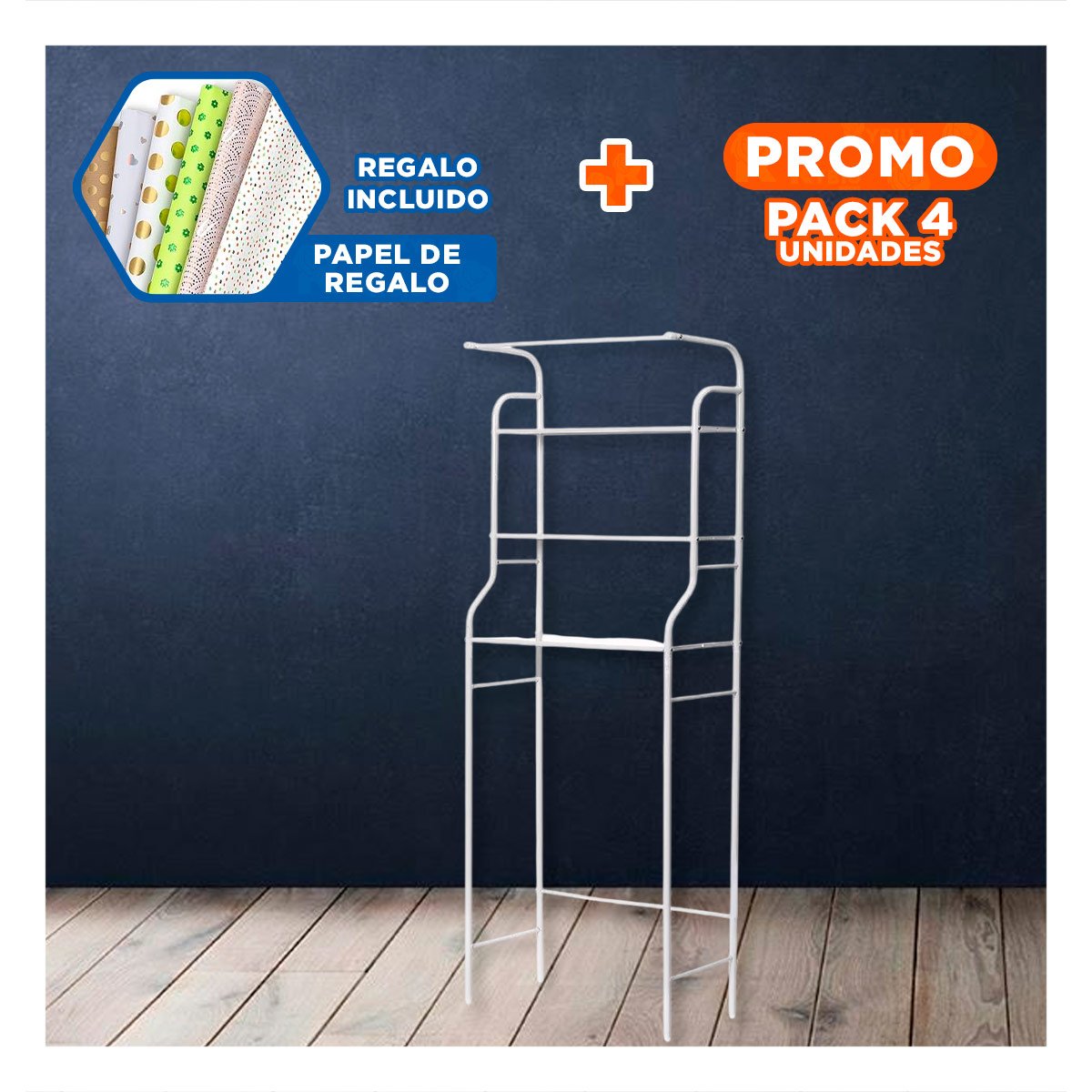 Pack4 Centro para higiene con tres niveles y colgador para toalla blanco Y+Papel Regalo