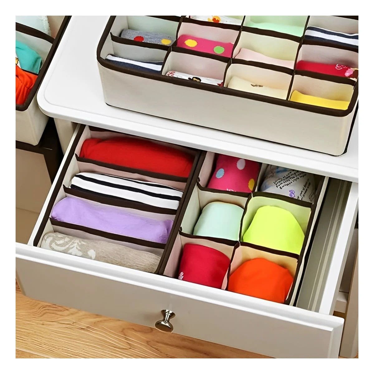 Version Organizadores de Cajon para Ropa Interior Beige con Bordes Marron