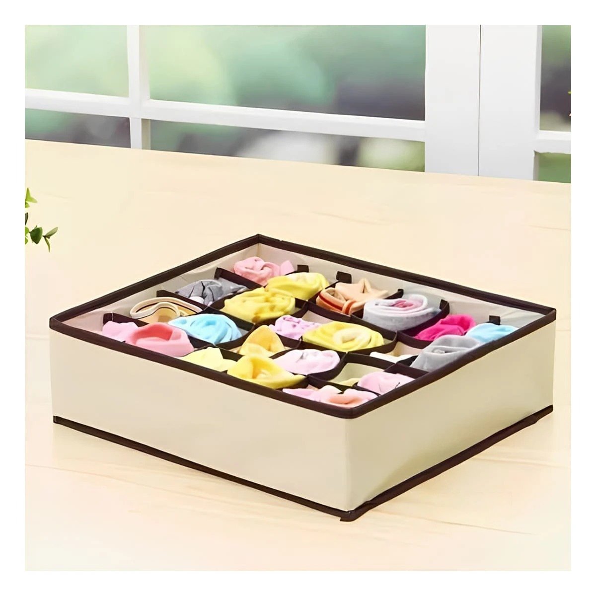 Coleccion Textil Organizadores de Cajon para Ropa Interior Beige Marron Y+Ligas Regalo