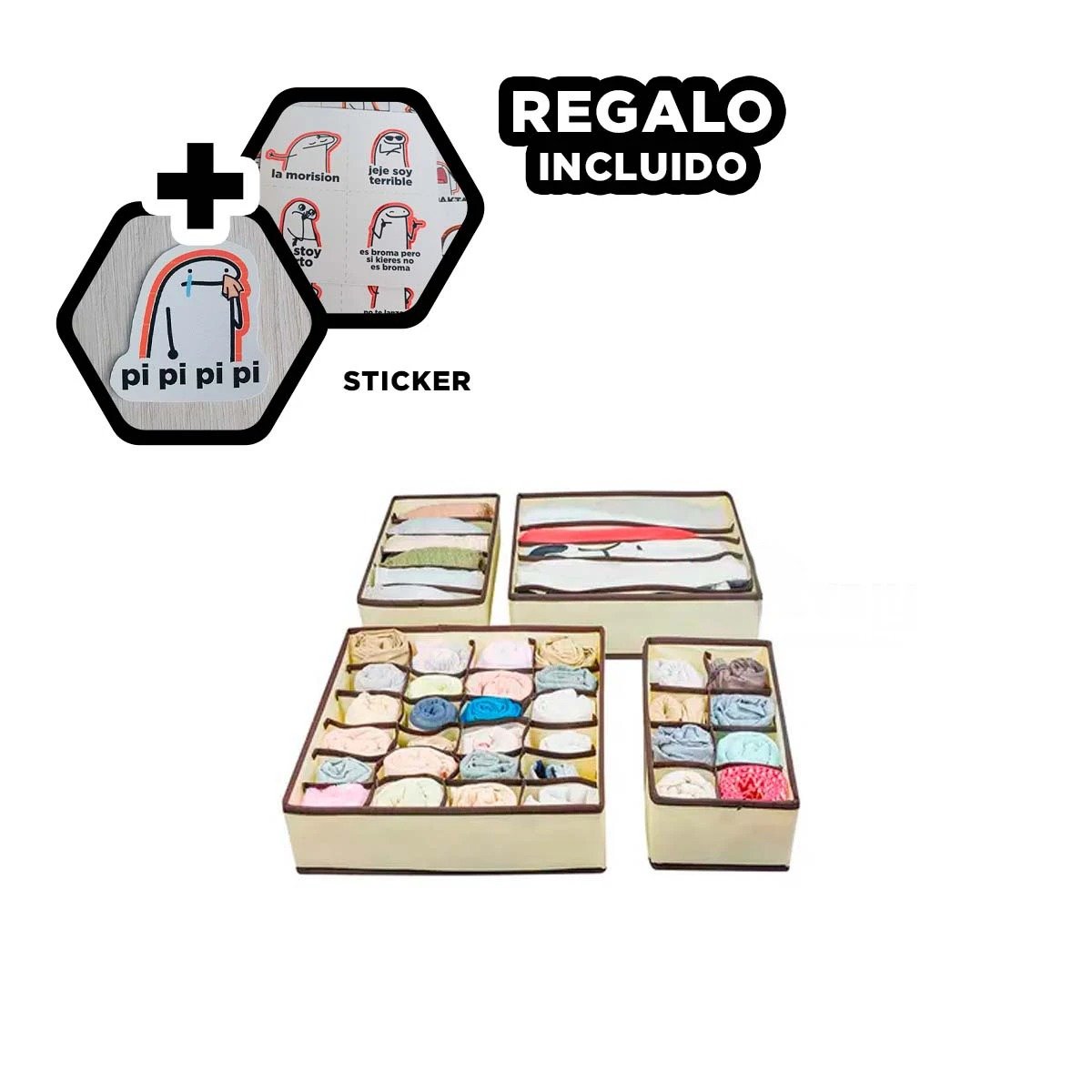 Estructura Organizadores de Cajon para Ropa Interior Beige con Bordes Marron Y+Regalo Sticker
