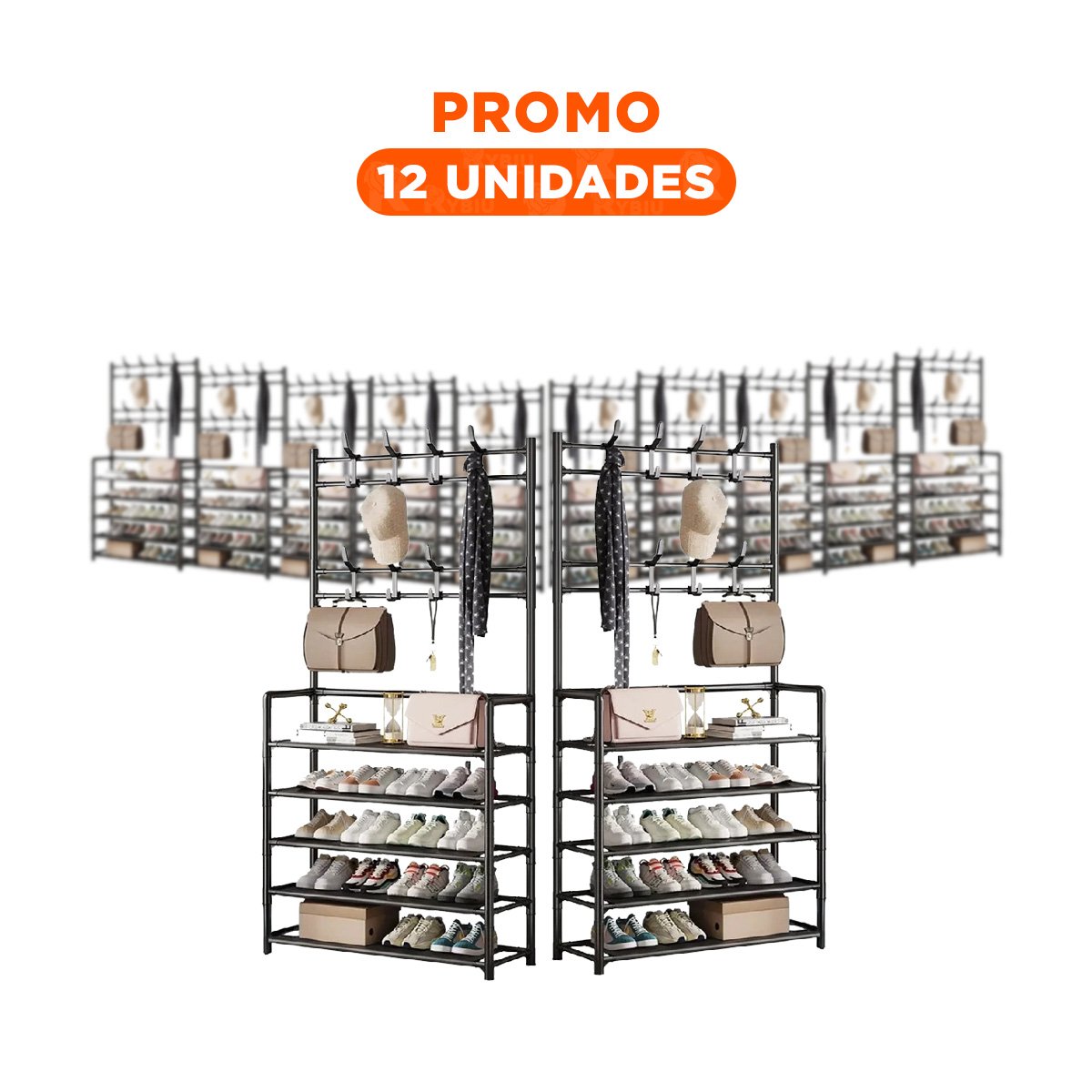 Pack12 Estanteria con percheros recto negro para organizar zapatos Y+Regalo Sticker