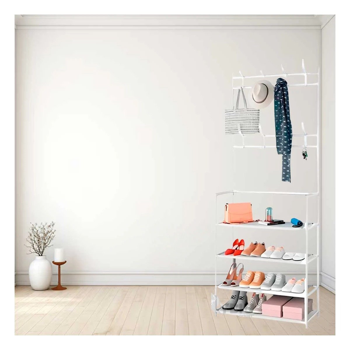 Zapatero Moderno Blanco con Percheros Recto para Organizar Zapatos en Casa