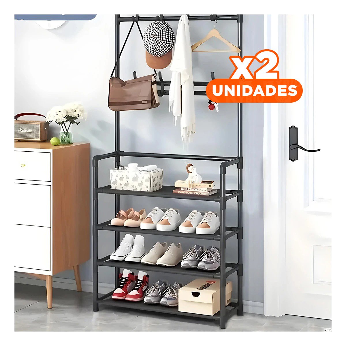 Pack2 Sistema Recto con Percheros Negro para Calzado Y+Regalo Sticker