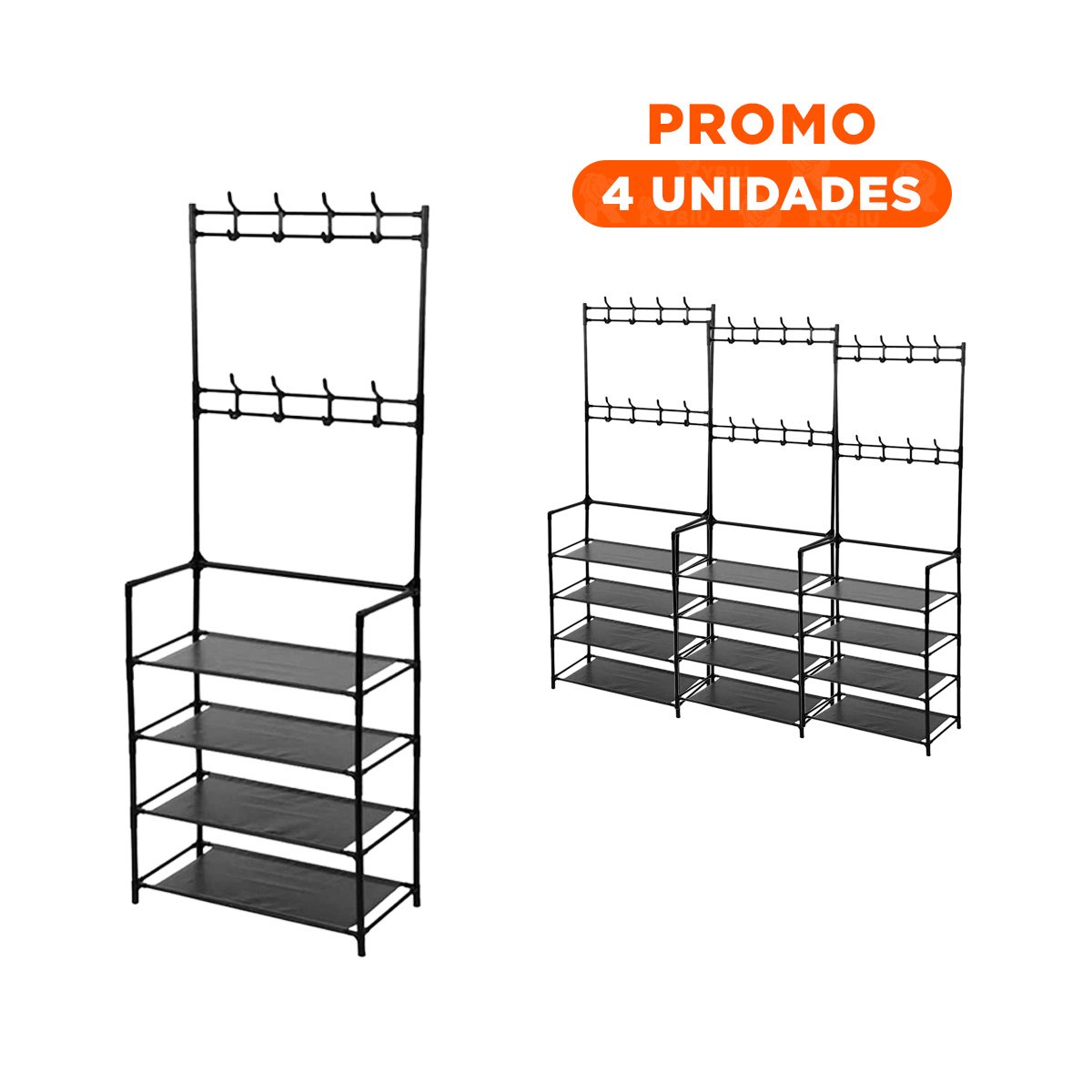 Pack4 Centro Recto con Percheros Negro para Zapatos Y+Regalo Sticker