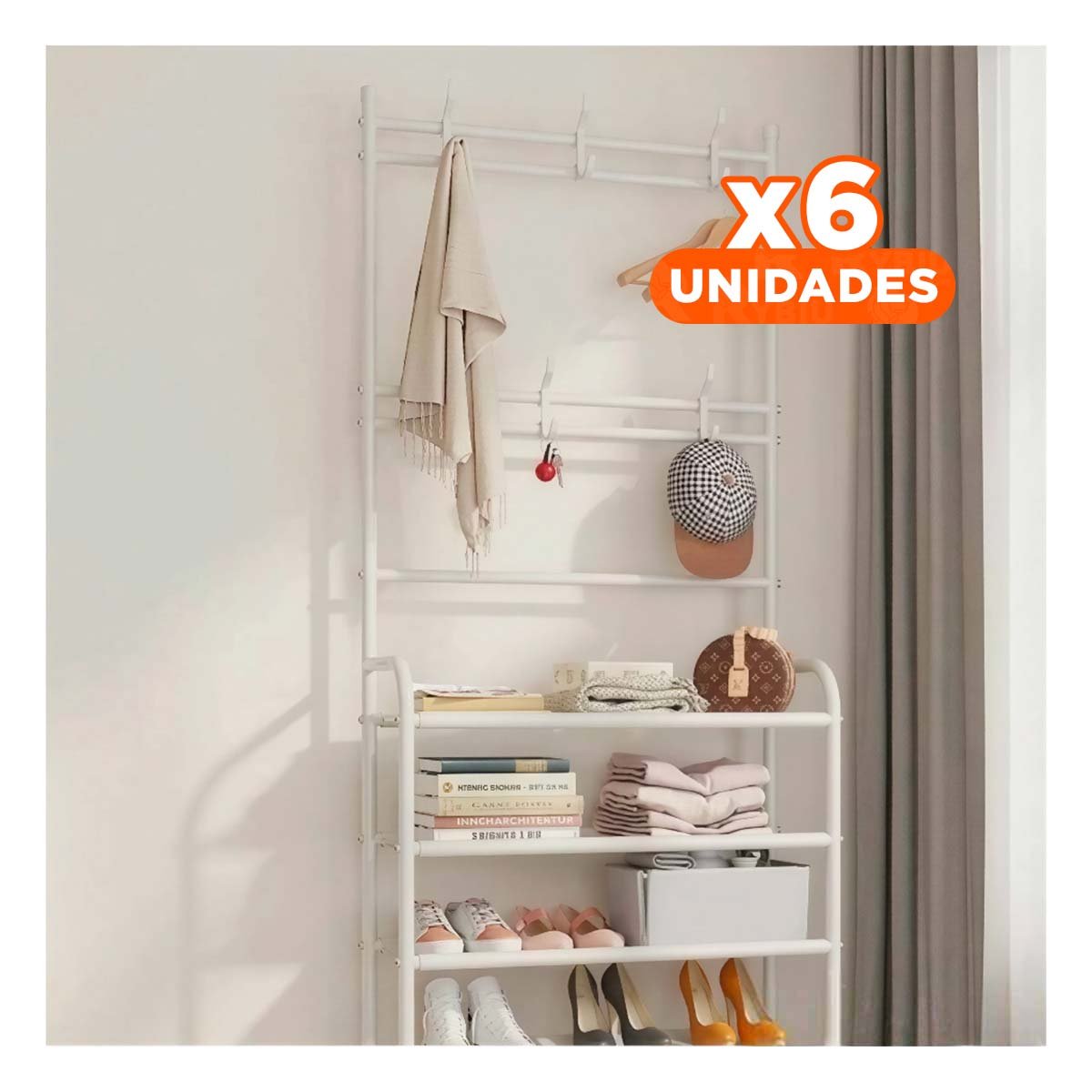 Pack6 Base Domestica de Calzado con Percheros Curvos Blanco Y+Regalo Sticker