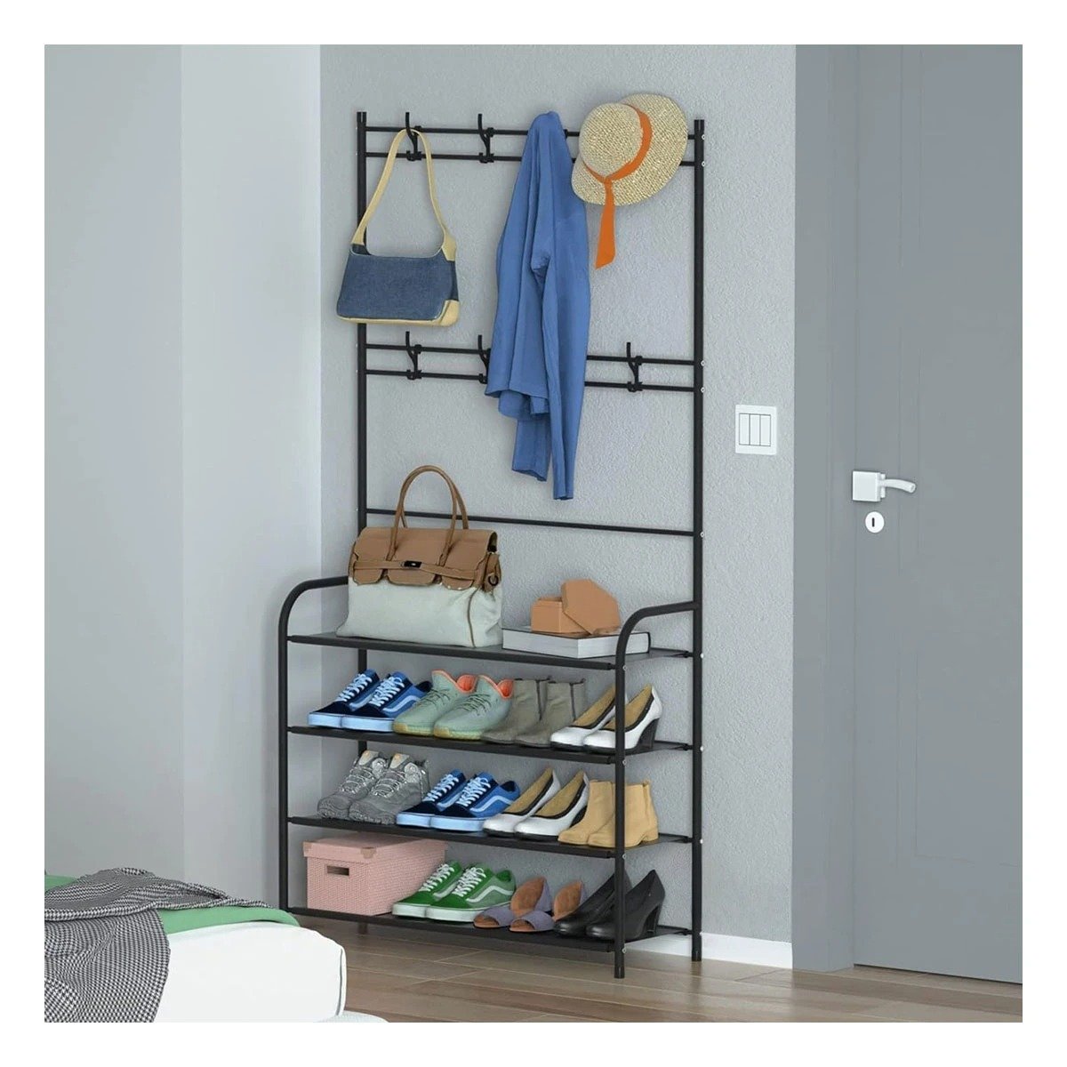 Soporte Curvo con Zapatera Negro para Orden