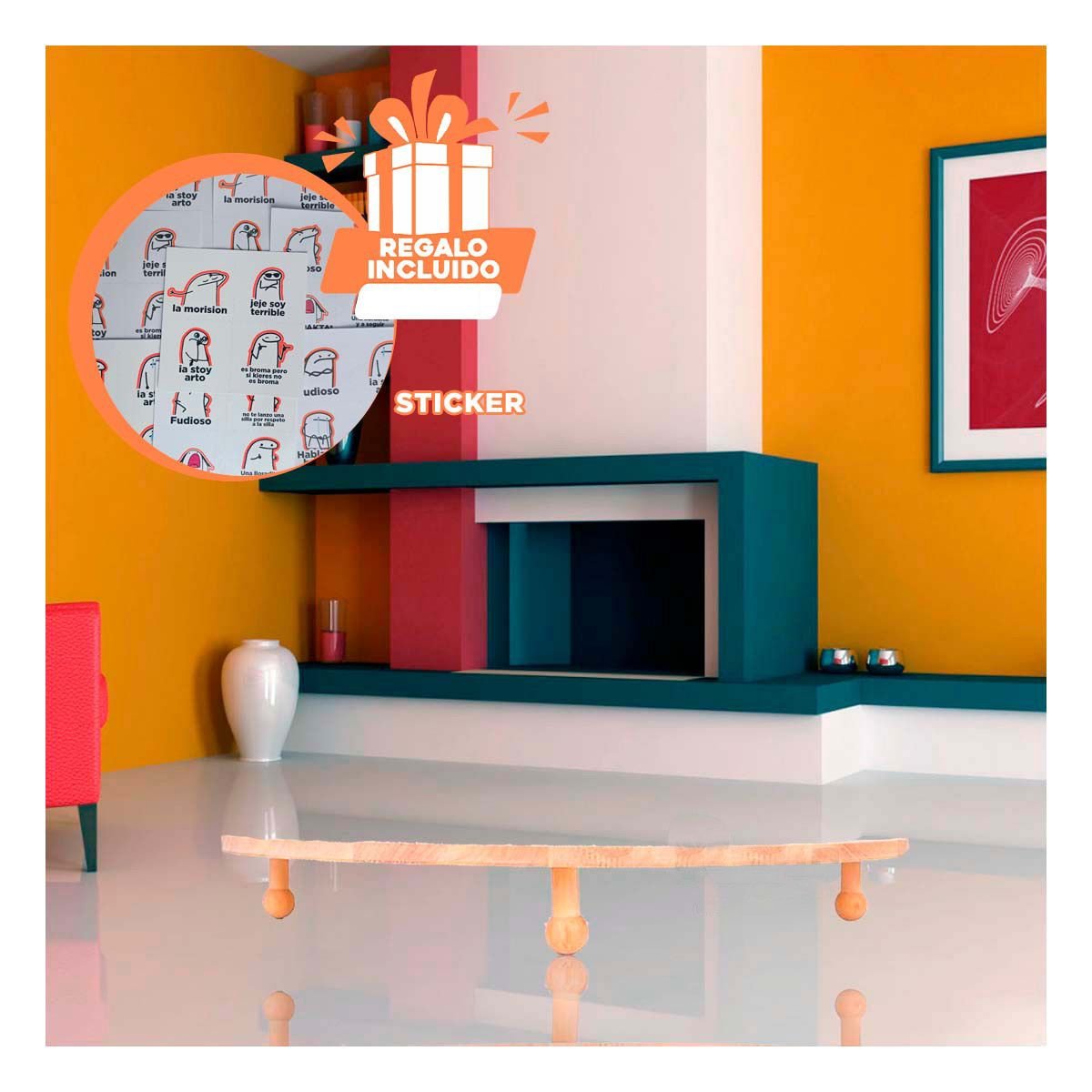 Pedestal Circular de Madera con Patitas para Decoracion en Casa Y+Regalo Sticker