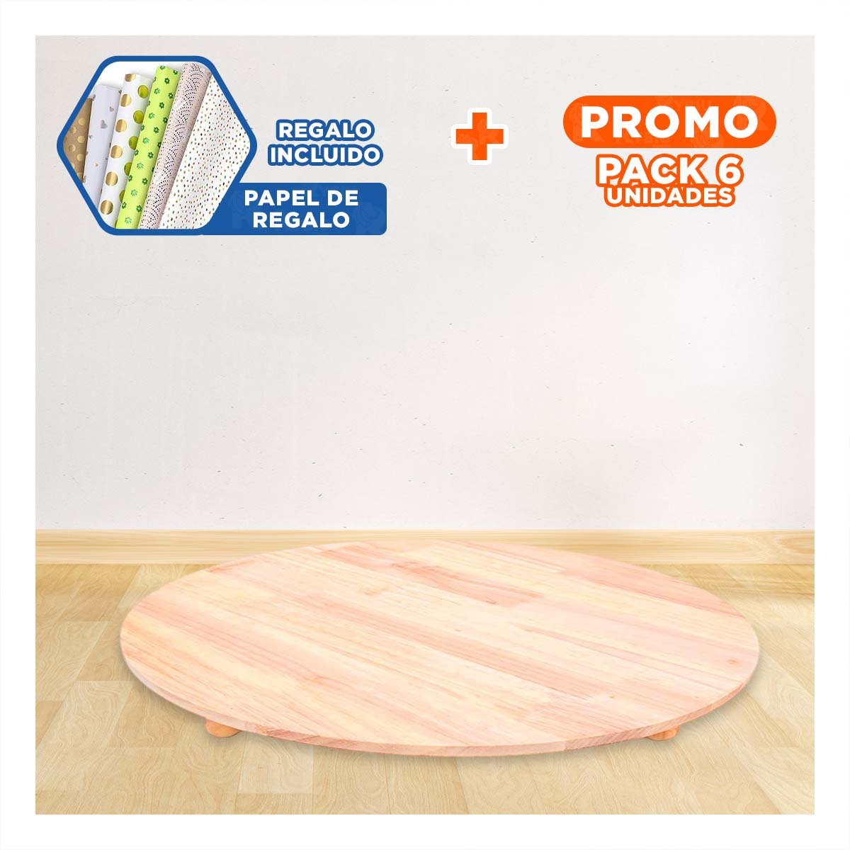 Pack6 Elemento Estetico Circular de Madera con Patitas para Decoracion de Hogar Y+Papel Regalo
