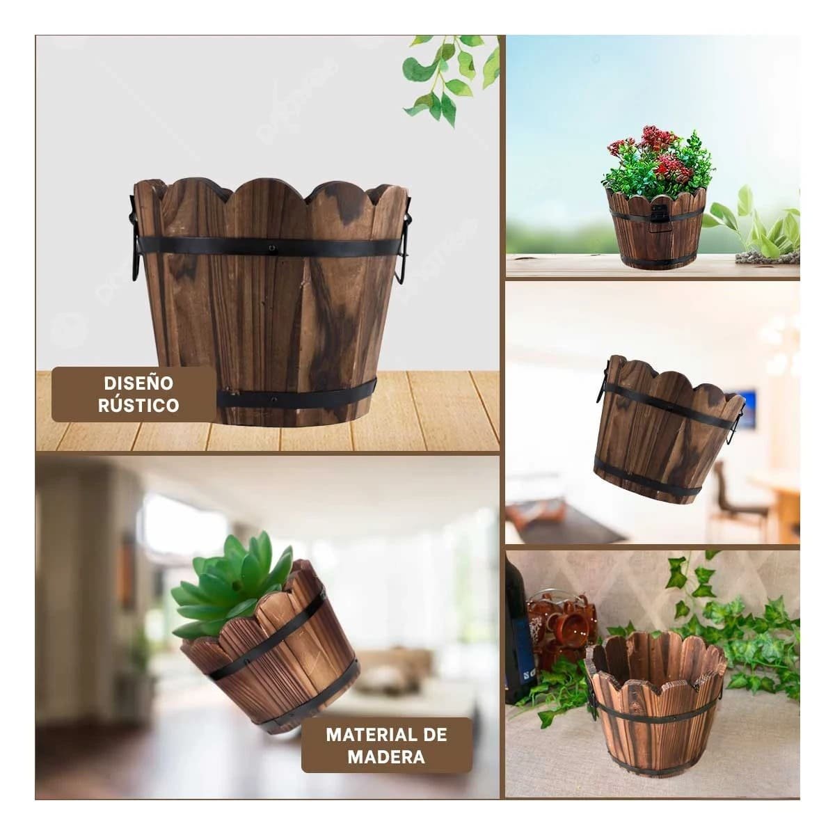 Jardinera de Madera para Decoracion Tipo Barril Marron Y+Post It