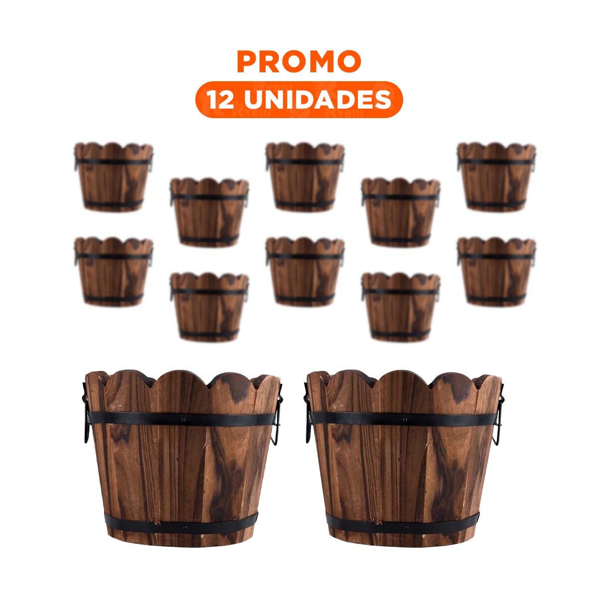Pack12 Jardinera Artesanal de Madera Tipo Barril con Borde Ondeado Marron Y+Regalo Sticker