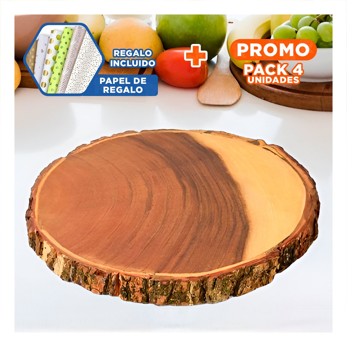 Pack4 Pieza Decorativa Circular de Madera para Decoracion de Hogar con Estilo Y+Papel Regalo