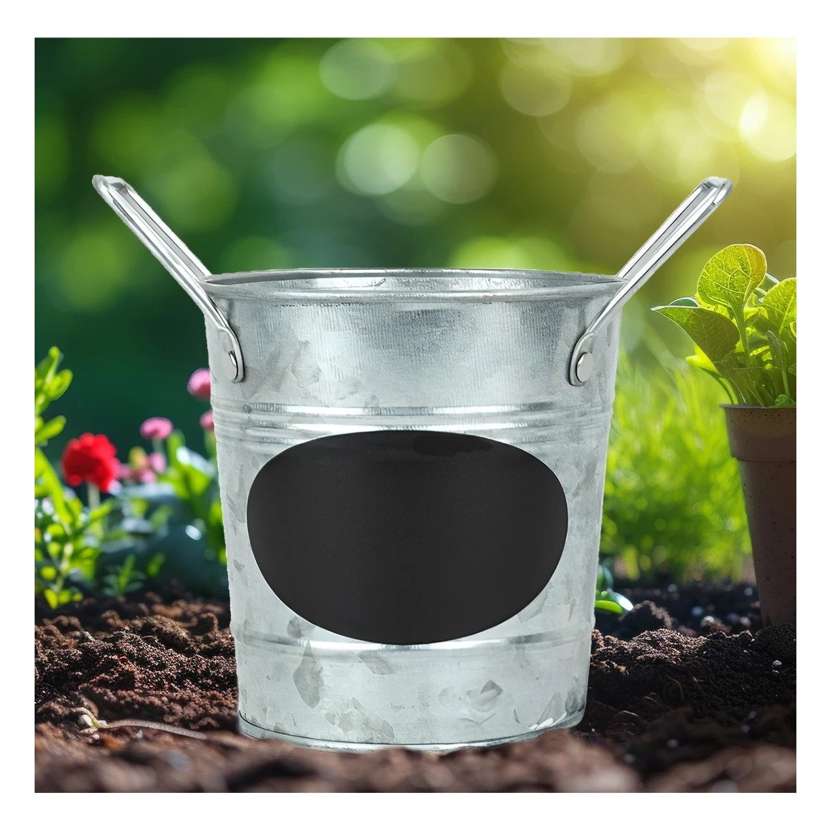 Jarron Cubo de Metal con Doble Agarradera y Cuadro para Nota muy Brillante Y+Ligas Regalo